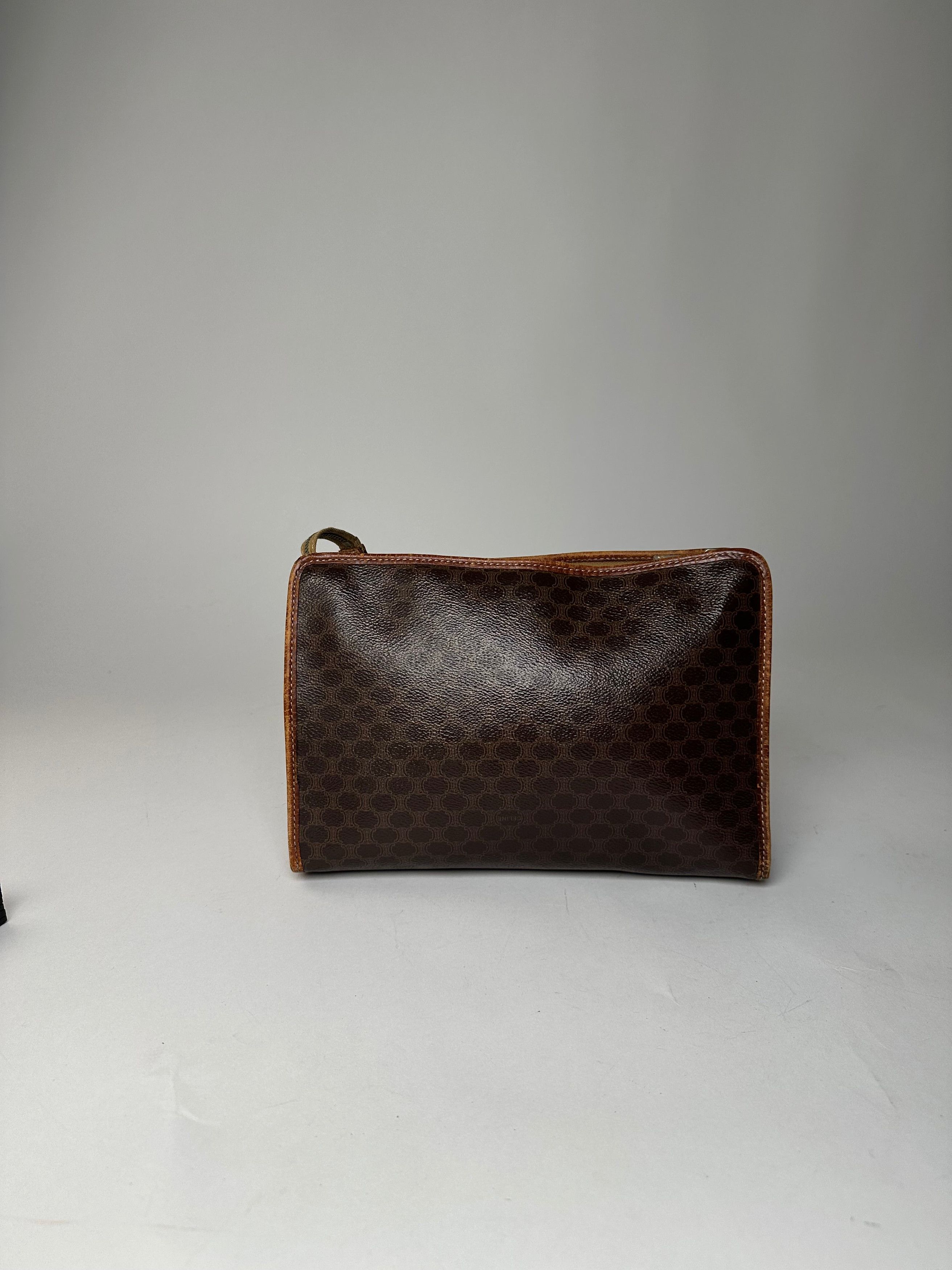 Celine Vintage Paris Triomphe Monogram Leather Clutch Brown Size ONE SIZE - 13 Thumbnail