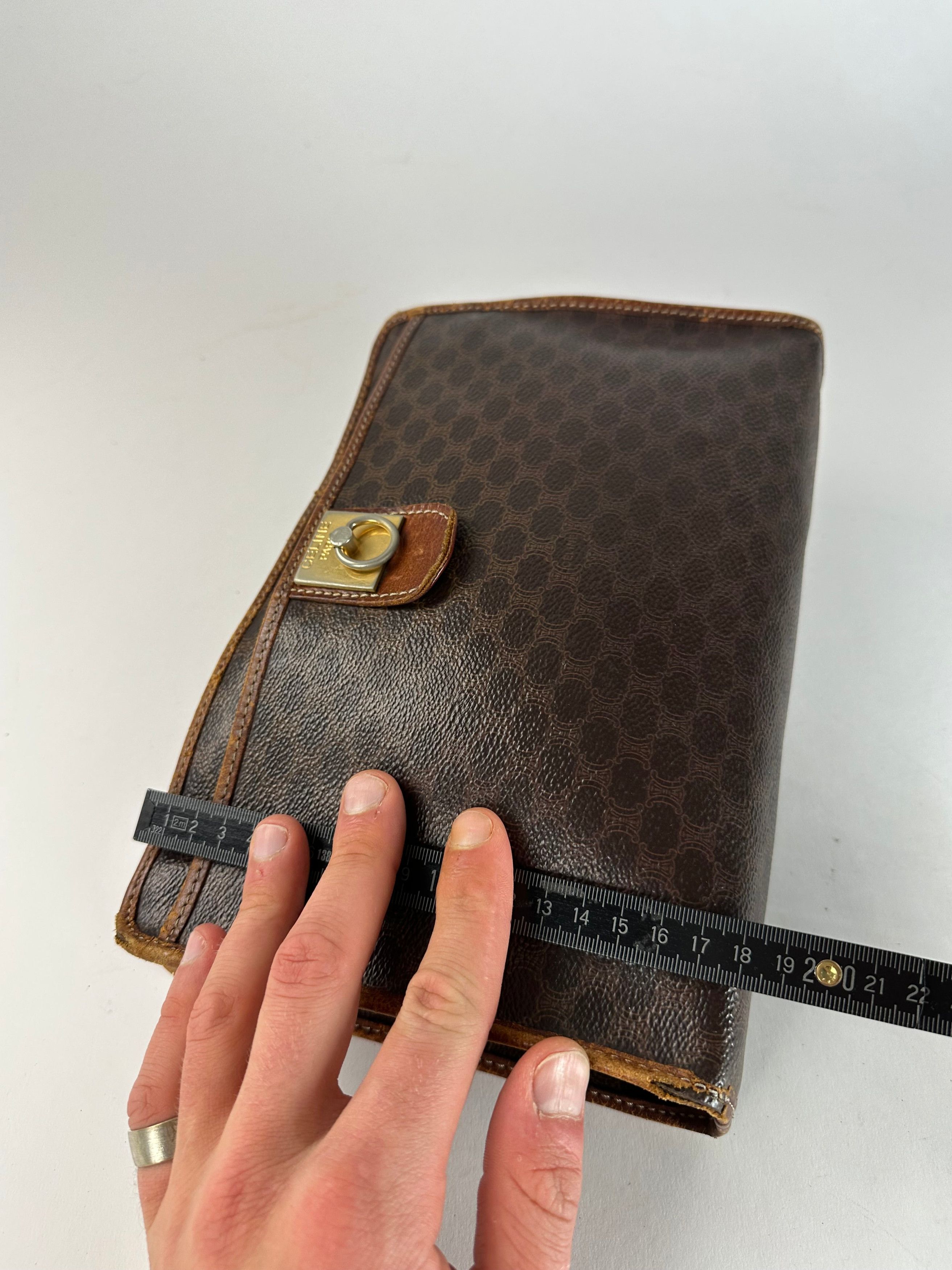 Celine Vintage Paris Triomphe Monogram Leather Clutch Brown Size ONE SIZE - 11 Thumbnail