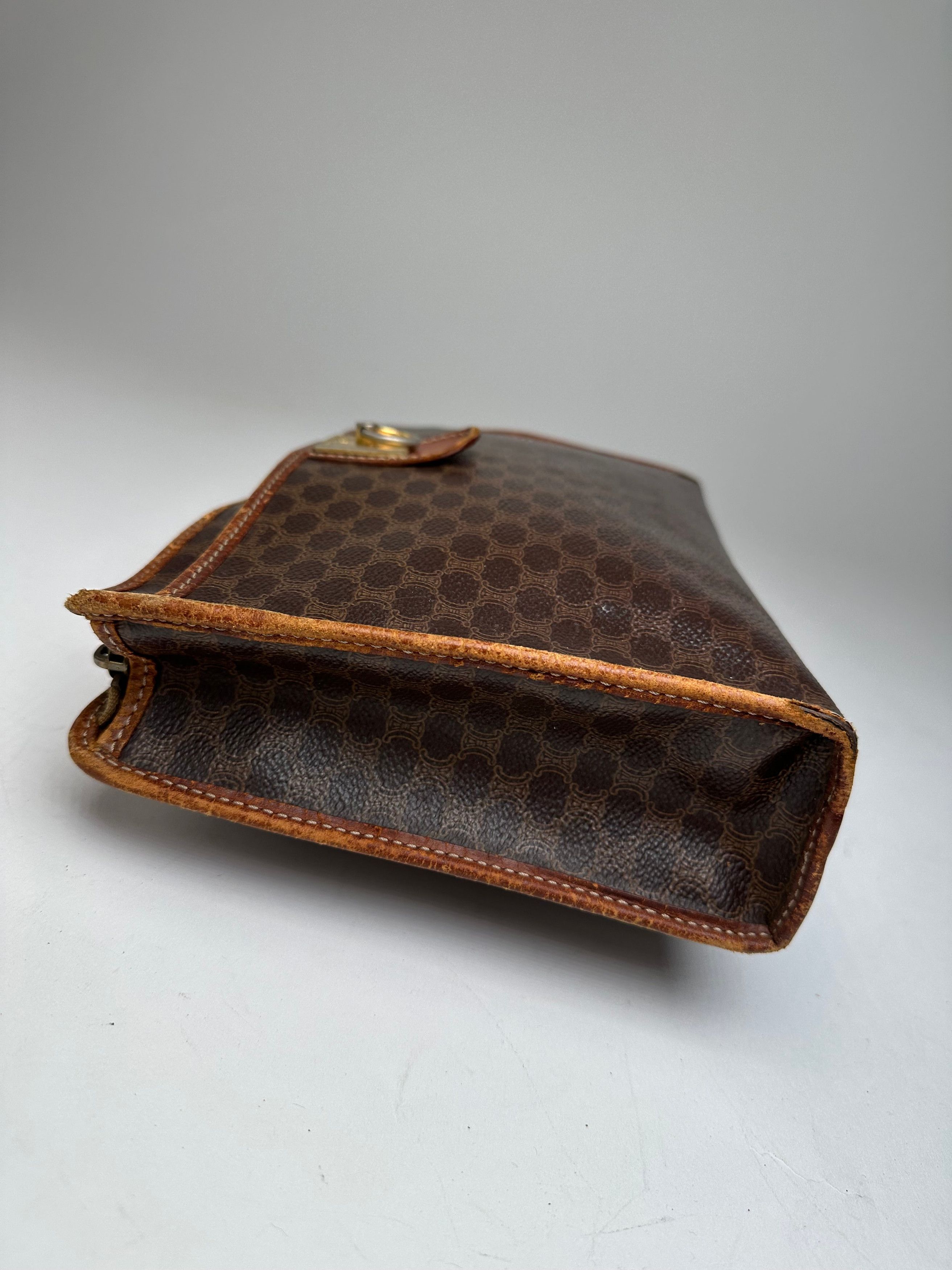 Celine Vintage Paris Triomphe Monogram Leather Clutch Brown Size ONE SIZE - 6 Thumbnail
