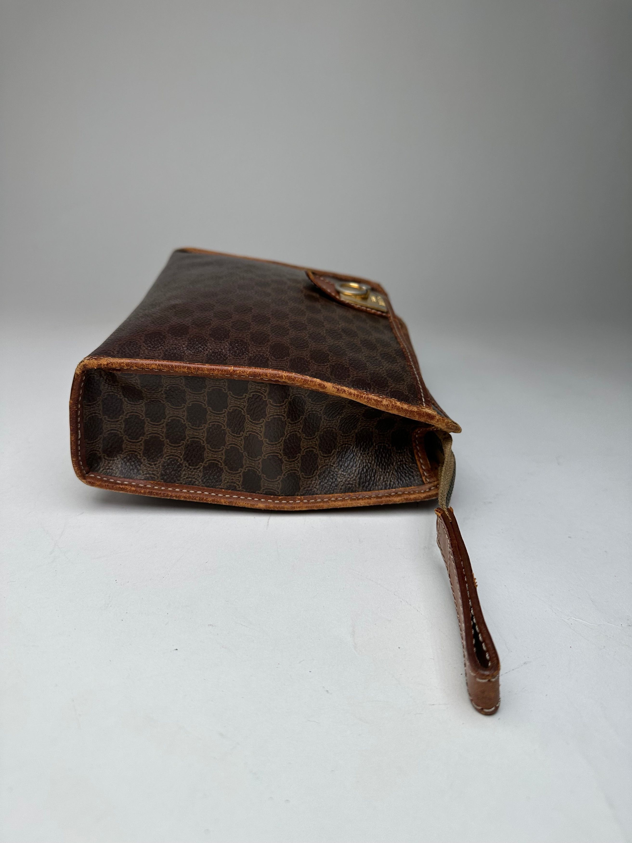 Celine Vintage Paris Triomphe Monogram Leather Clutch Brown Size ONE SIZE - 8 Thumbnail