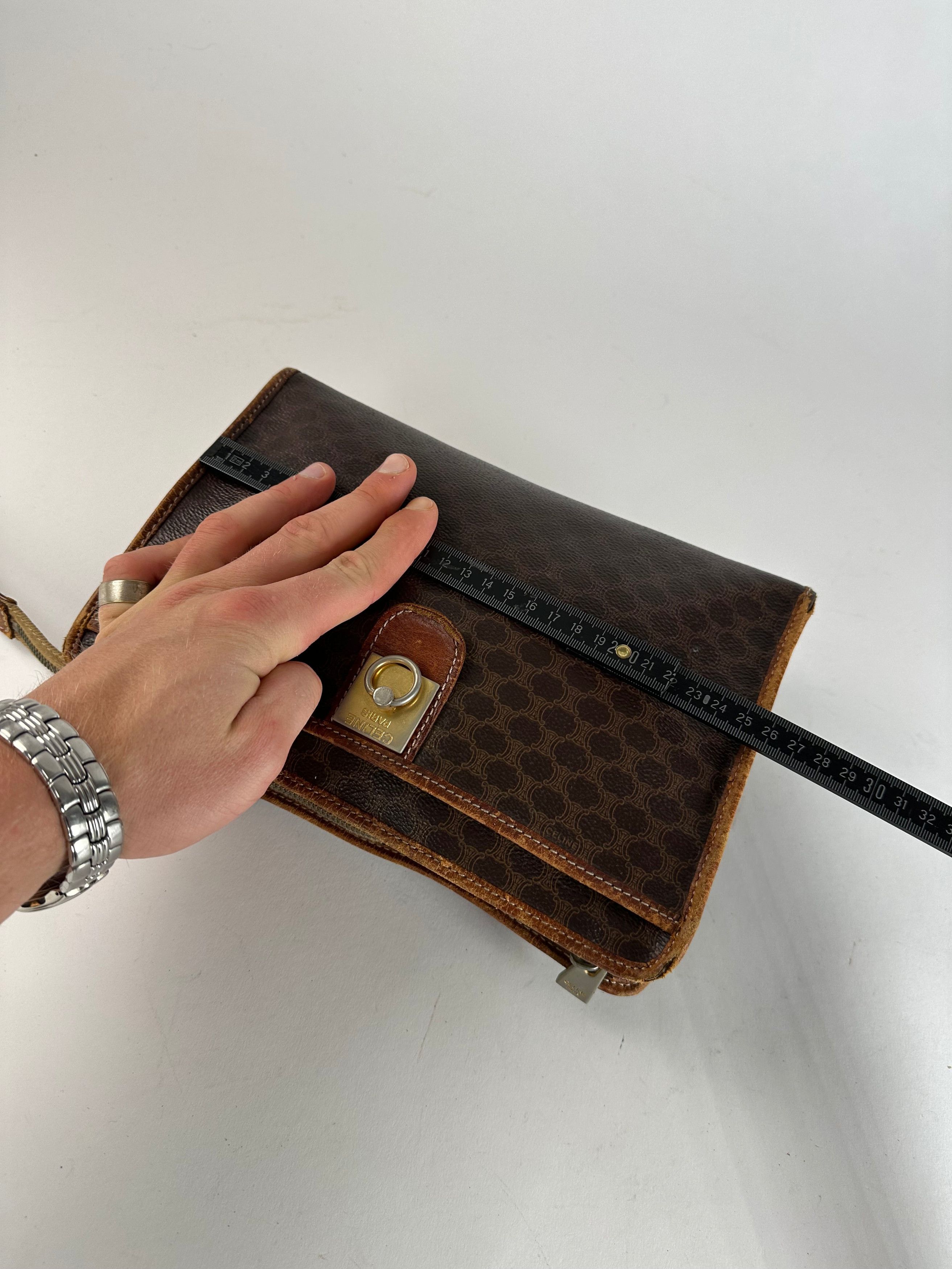 Celine Vintage Paris Triomphe Monogram Leather Clutch Brown Size ONE SIZE - 10 Thumbnail