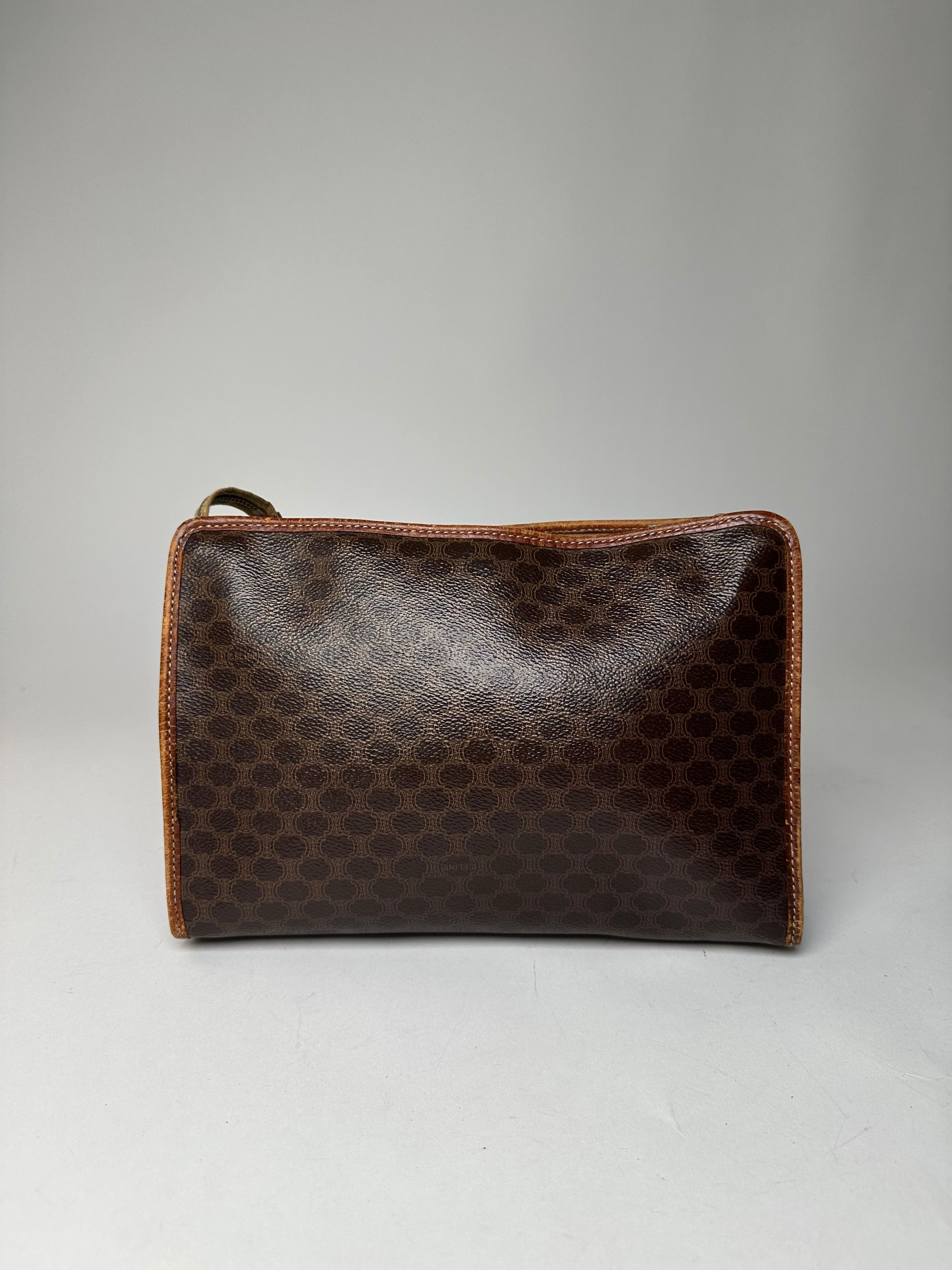 Celine Vintage Paris Triomphe Monogram Leather Clutch Brown Size ONE SIZE - 2 Thumbnail