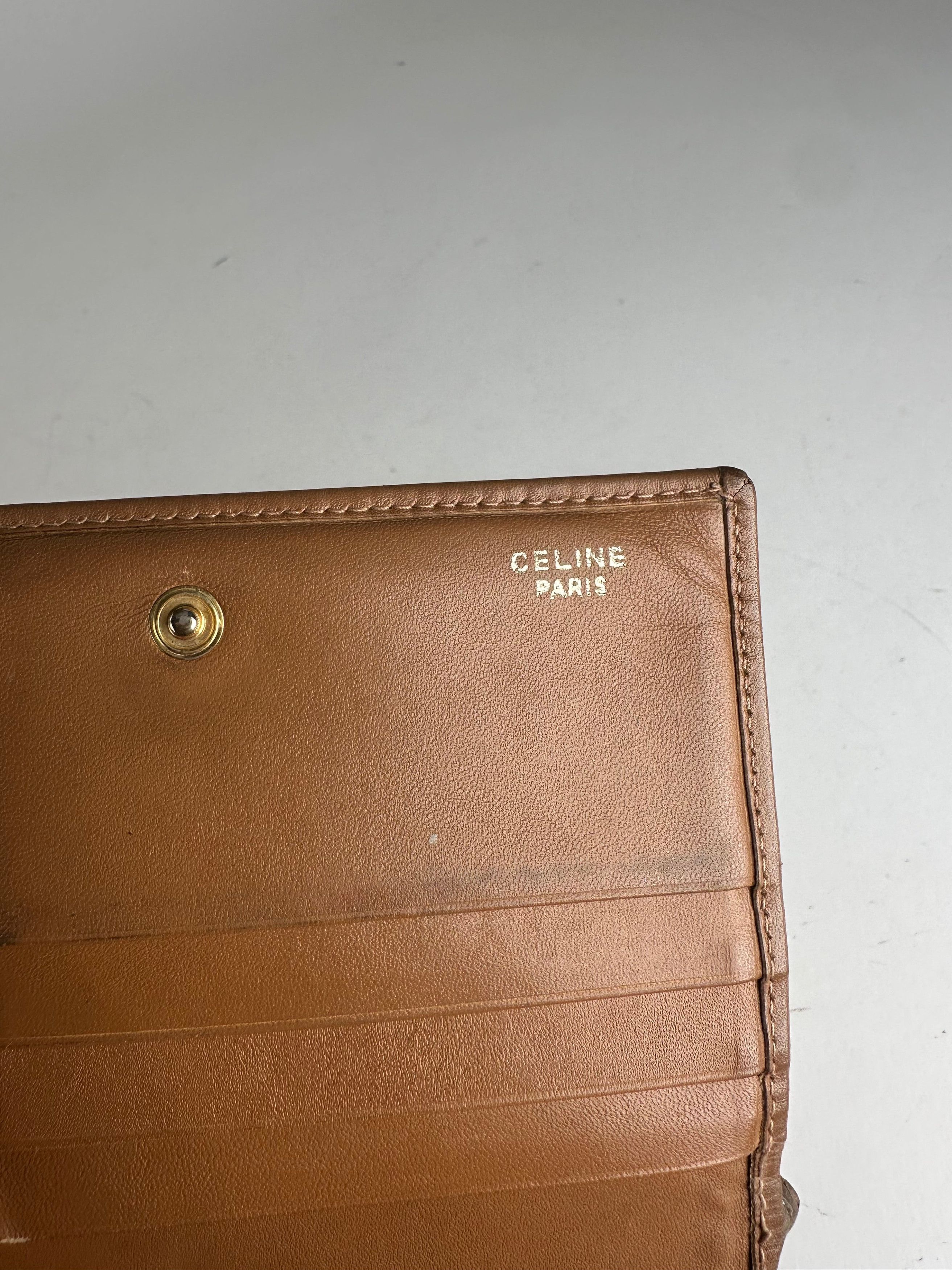 Celine Vintage Monogram Leather Wallet Beige Brown Size ONE SIZE - 4 Thumbnail