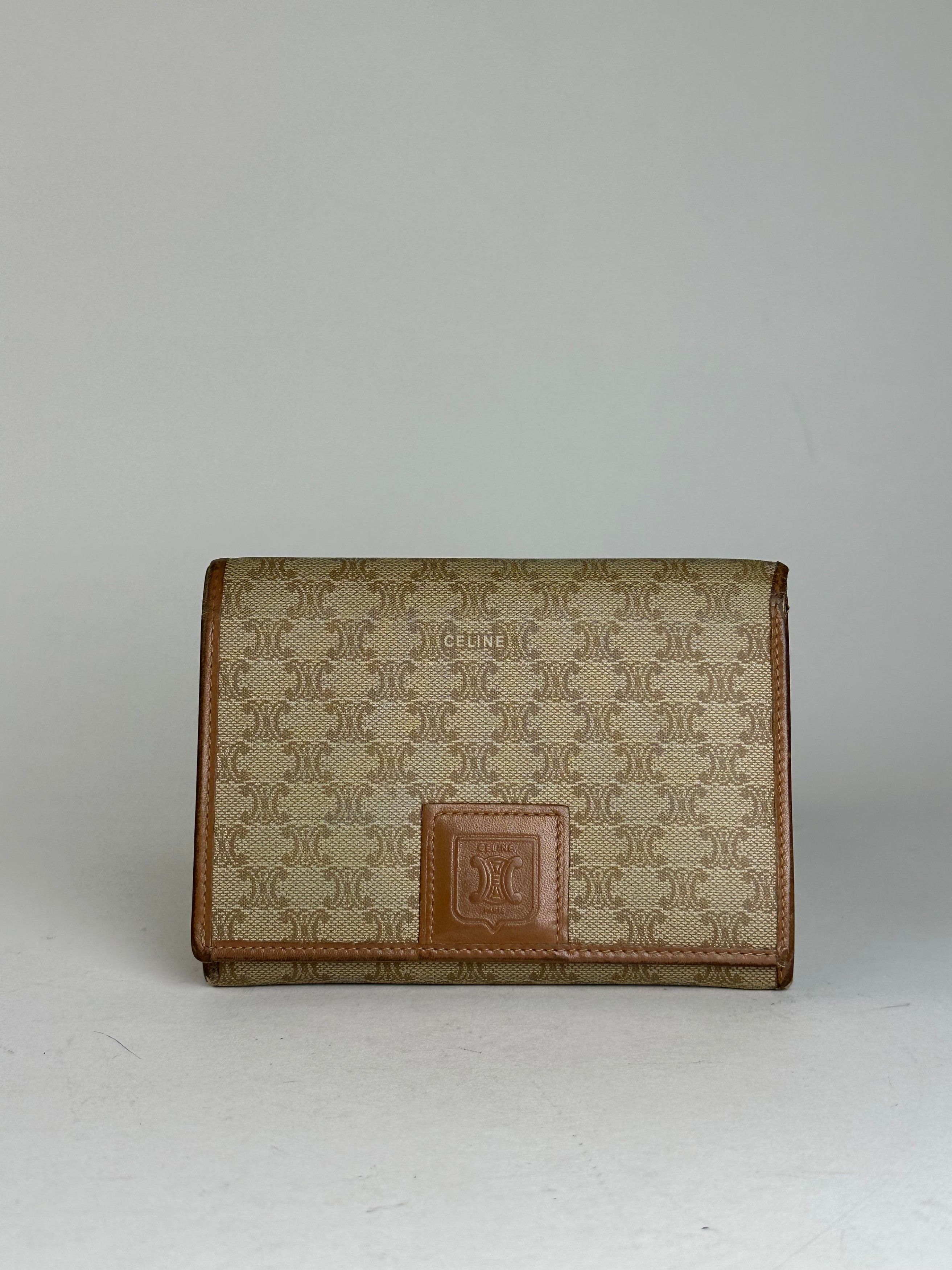 Celine Vintage Monogram Leather Wallet Beige Brown Size ONE SIZE - 9 Thumbnail