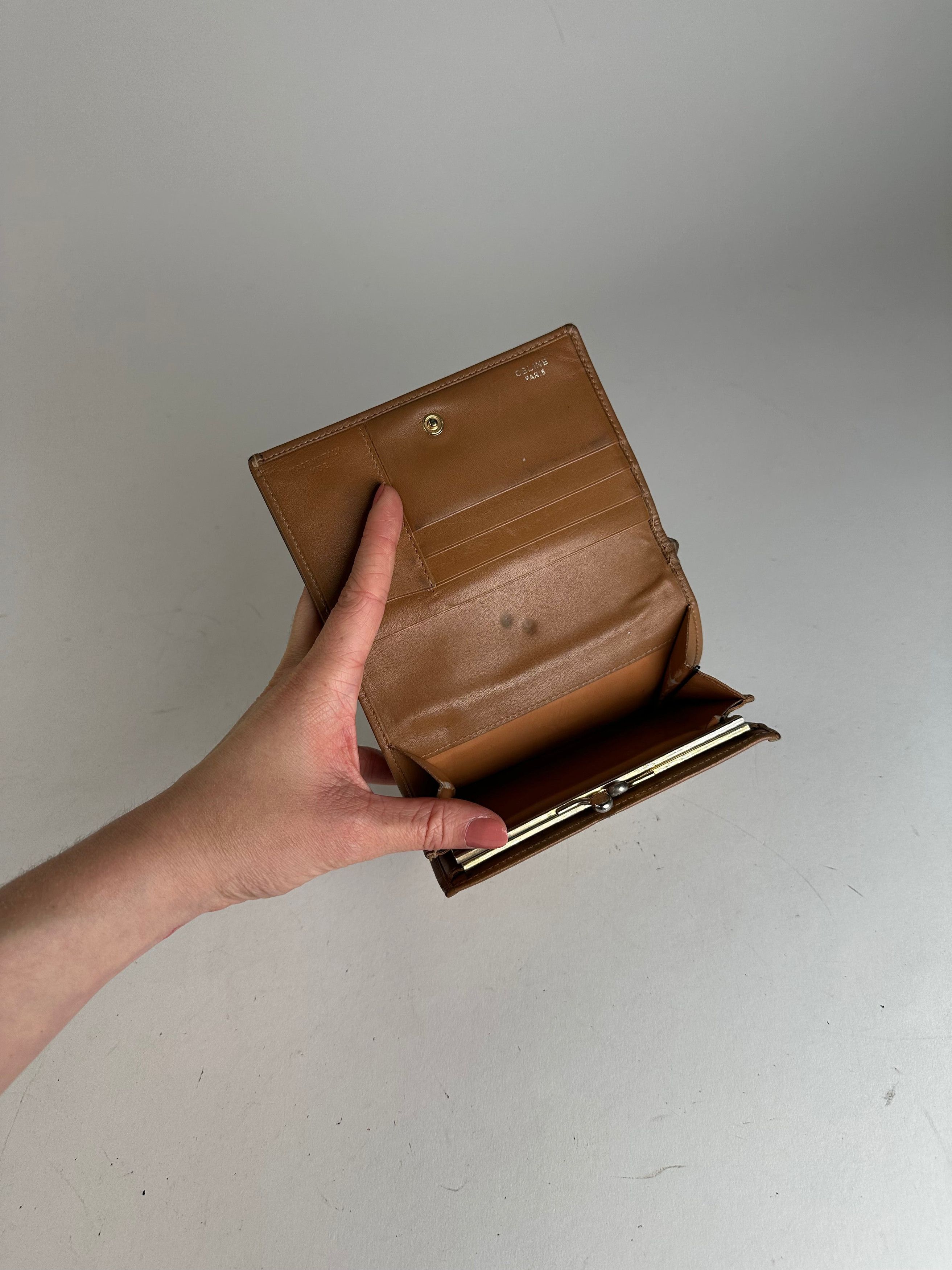 Celine Vintage Monogram Leather Wallet Beige Brown Size ONE SIZE - 3 Thumbnail