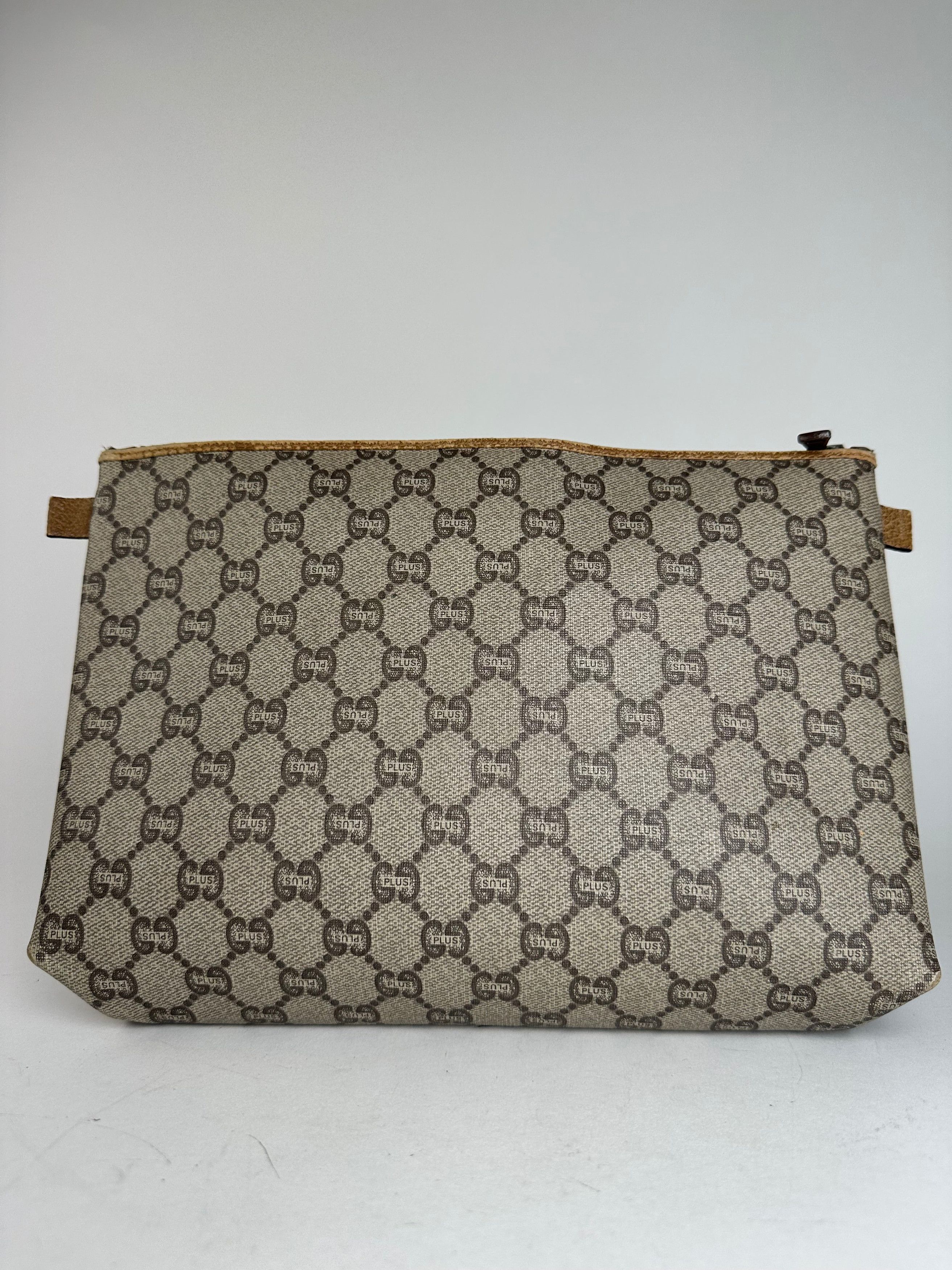 Other Vintage Gucci Plus Monogram Leather Clutch Grey Brown Size ONE SIZE - 12 Thumbnail