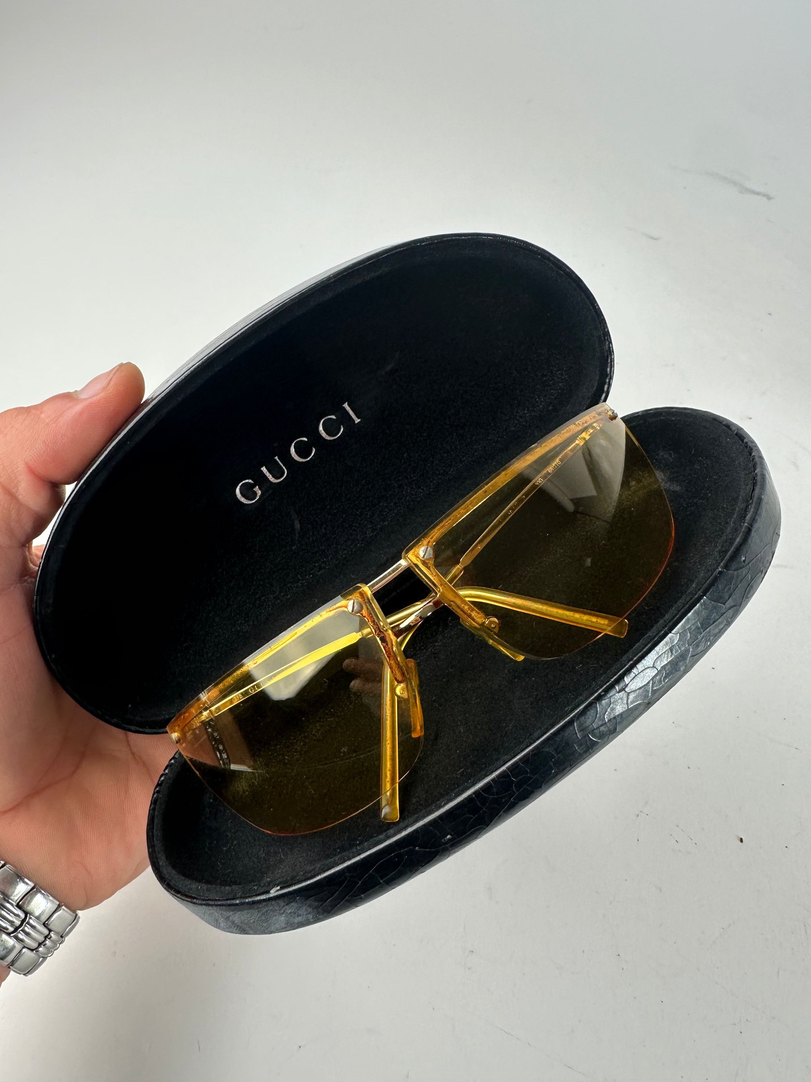 Gucci Vintage Rimless Sunglasses Gold Yellow Size ONE SIZE - 13 Thumbnail
