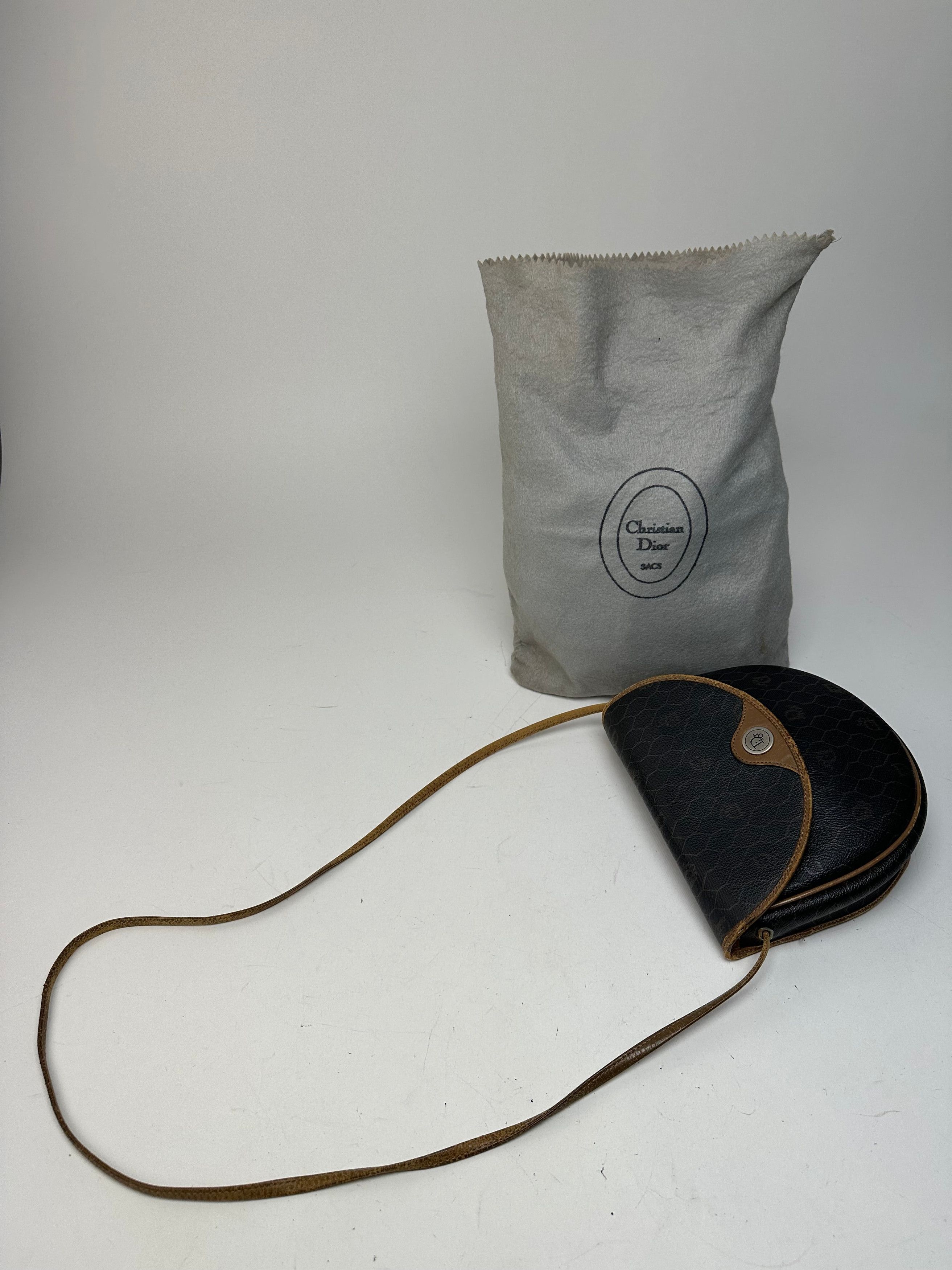 Dior Vintage Monogram Leather Shoulder Bag Black Brown Size ONE SIZE - 9 Thumbnail