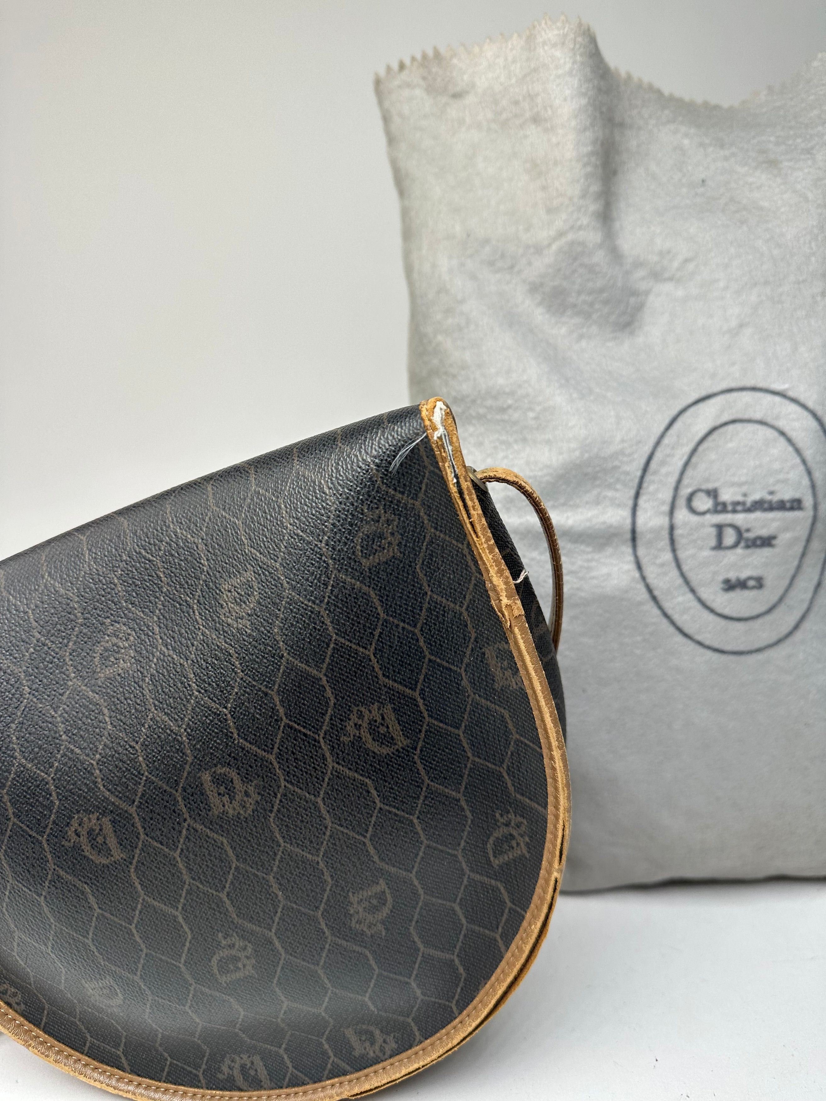 Dior Vintage Monogram Leather Shoulder Bag Black Brown Size ONE SIZE - 15 Thumbnail