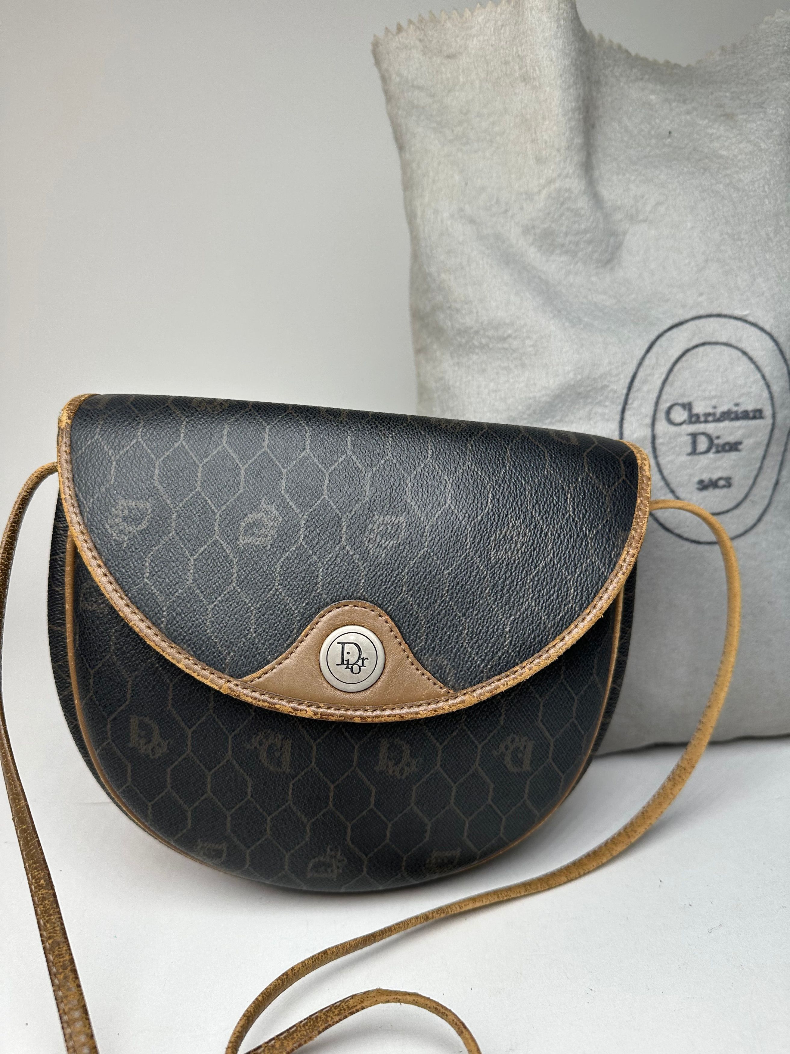 Dior Vintage Monogram Leather Shoulder Bag Black Brown Size ONE SIZE - 7 Thumbnail