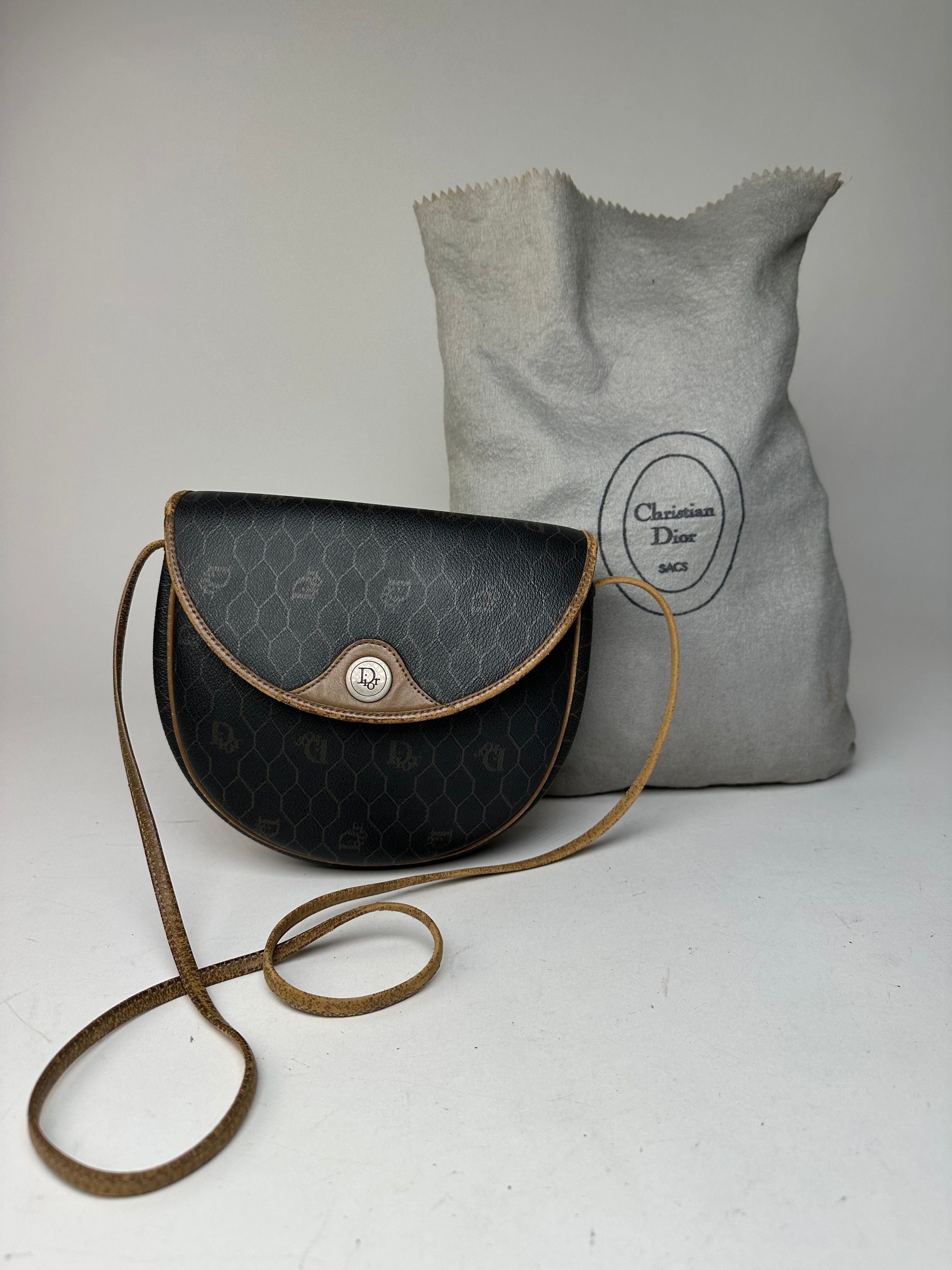 Dior Vintage Monogram Leather Shoulder Bag Black Brown Size ONE SIZE - 14 Thumbnail