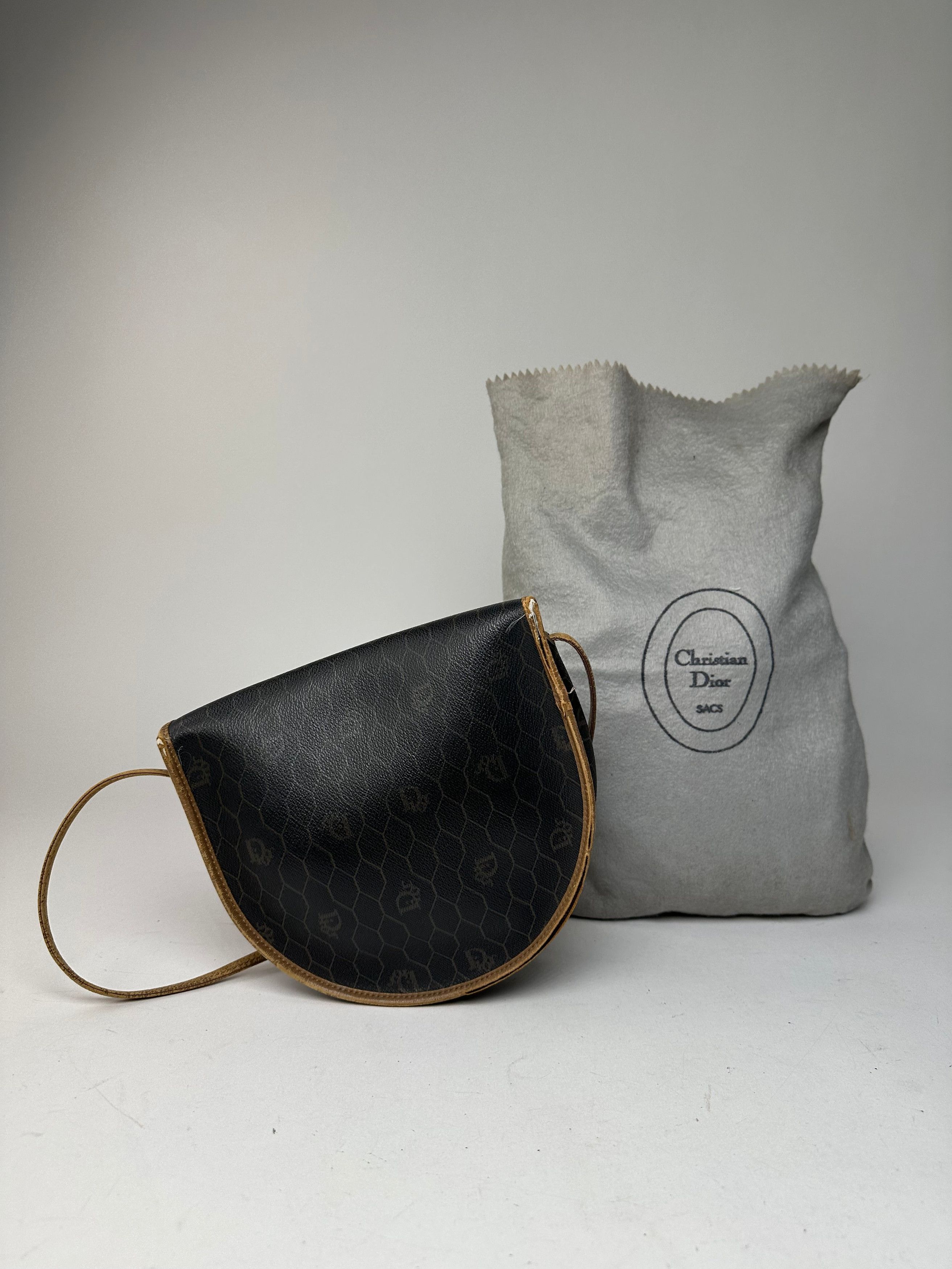 Dior Vintage Monogram Leather Shoulder Bag Black Brown Size ONE SIZE - 2 Thumbnail