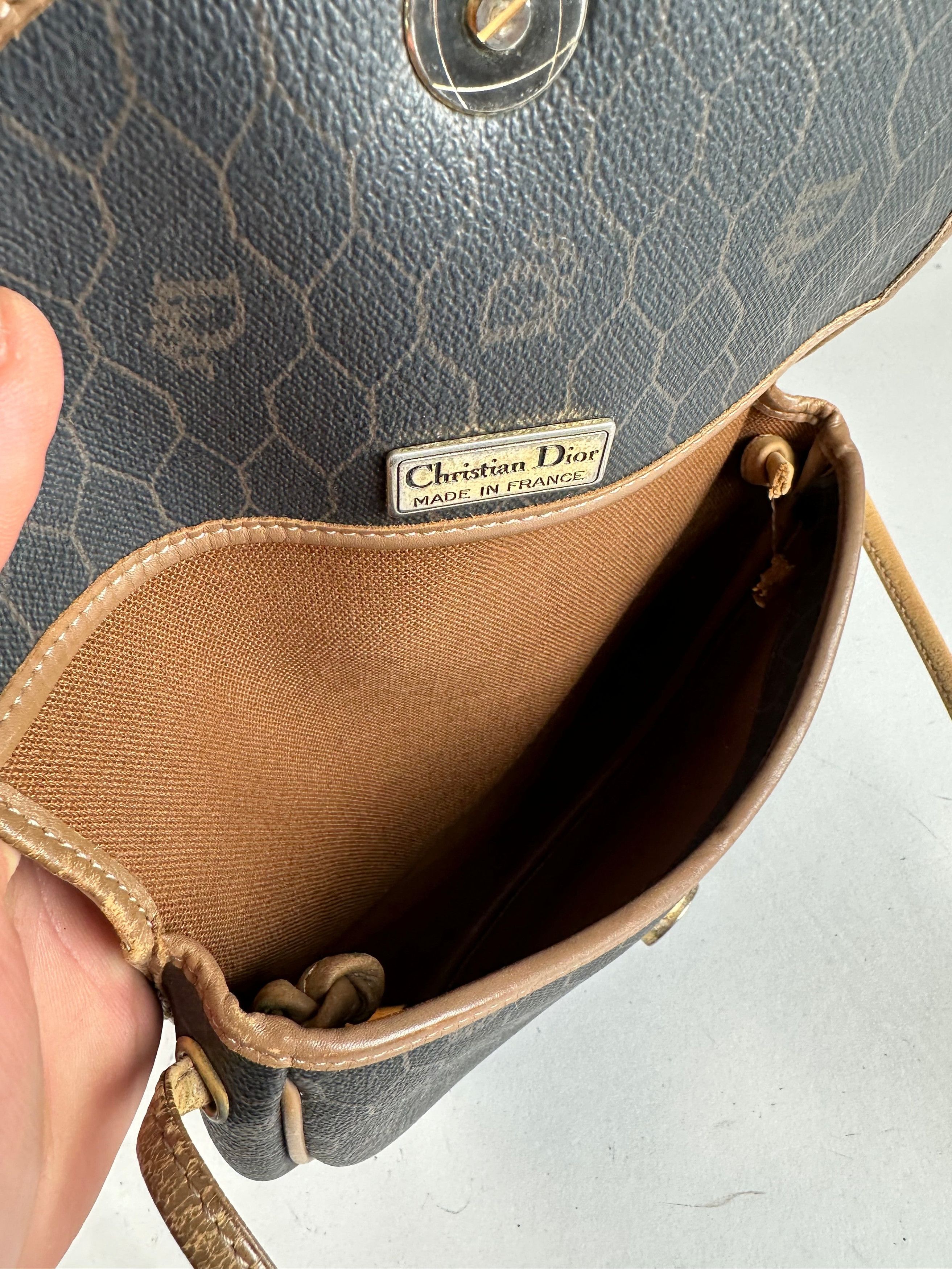 Dior Vintage Monogram Leather Shoulder Bag Black Brown Size ONE SIZE - 3 Thumbnail