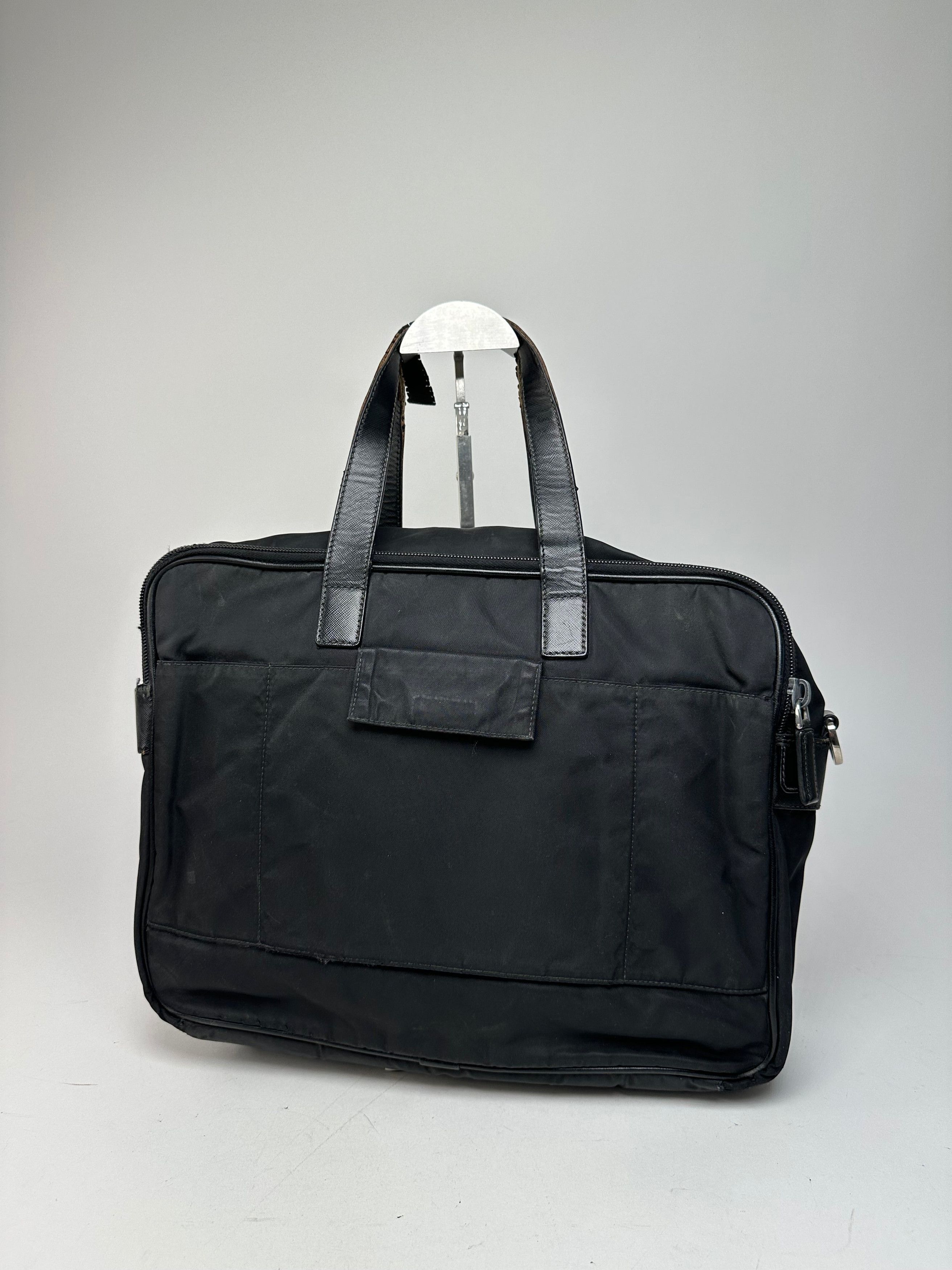Prada Vintage Triangle Logo Polyester Travel Bag Black Size ONE SIZE - 2 Thumbnail