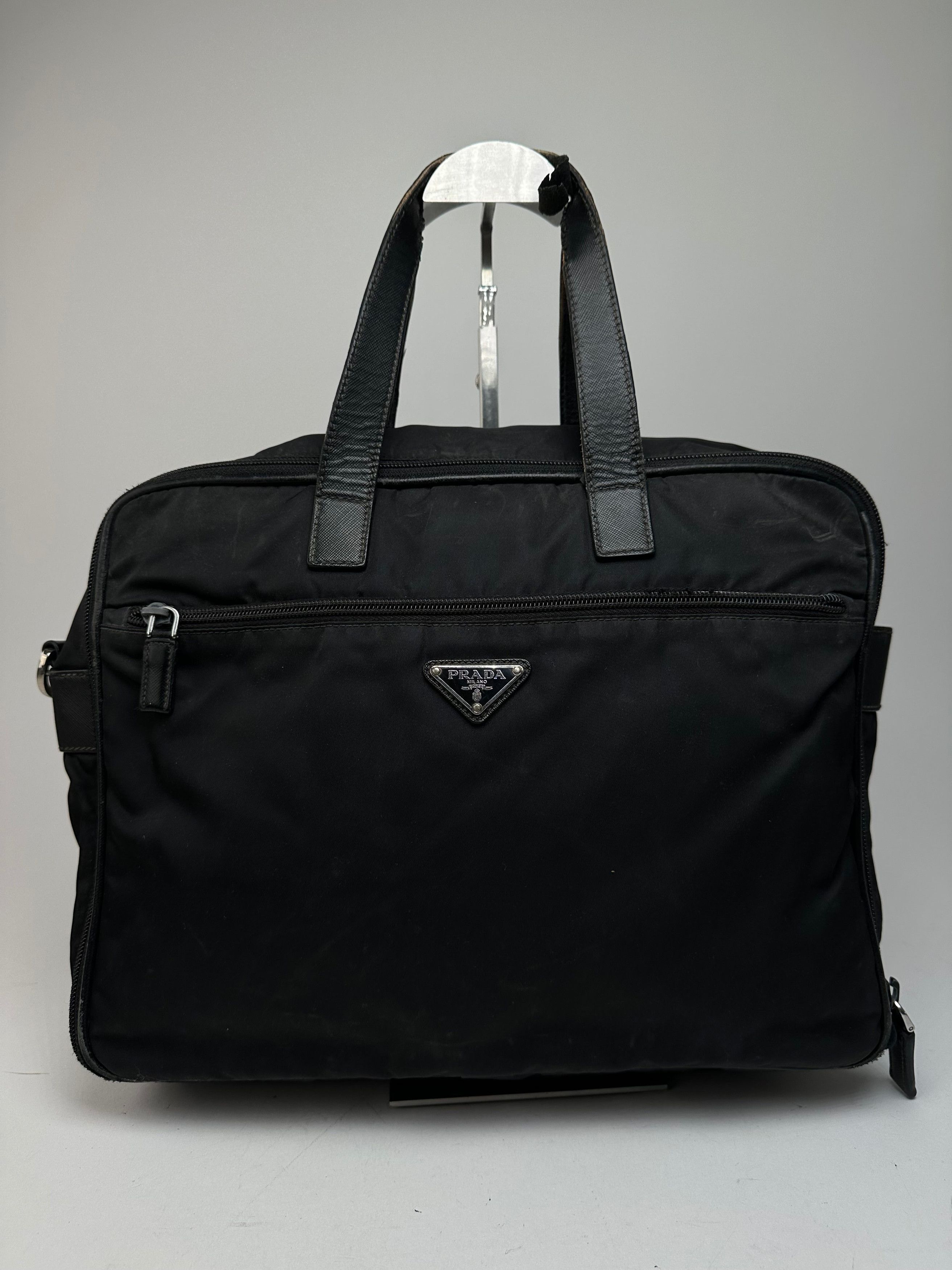 Prada Vintage Triangle Logo Polyester Travel Bag Black Size ONE SIZE - 9 Thumbnail
