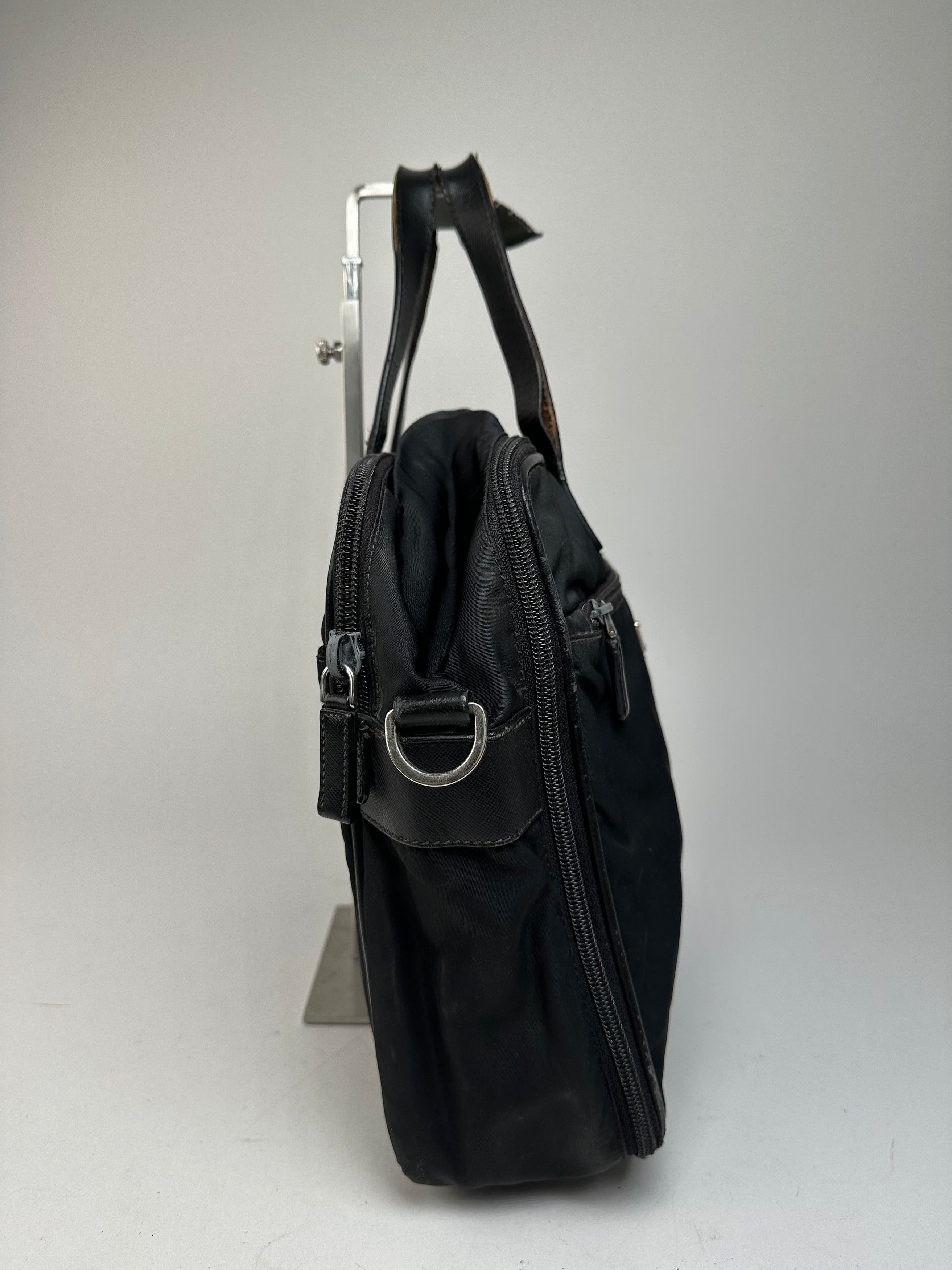 Prada Vintage Triangle Logo Polyester Travel Bag Black Size ONE SIZE - 10 Thumbnail