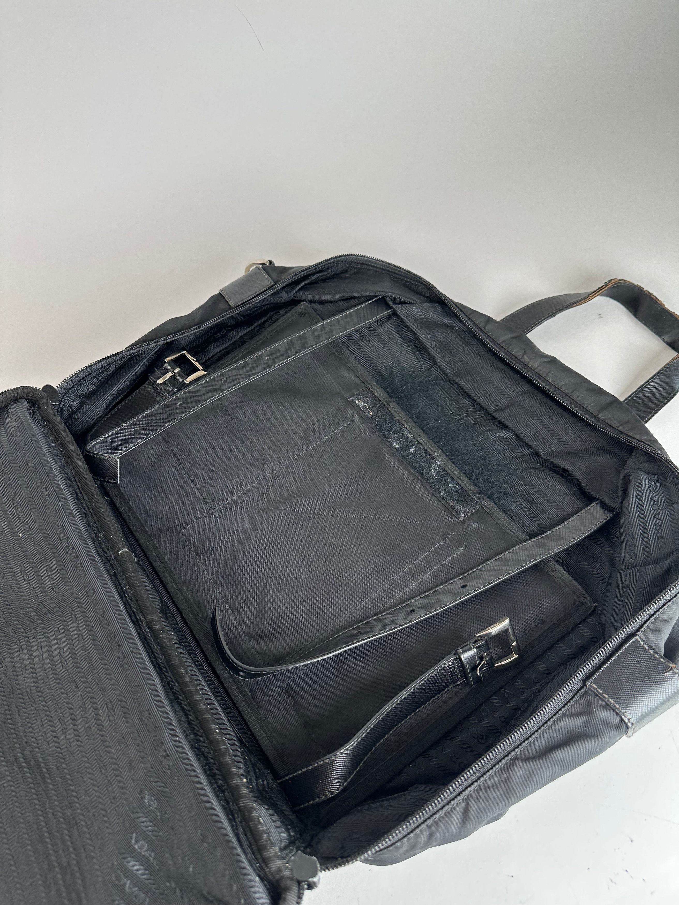 Prada Vintage Triangle Logo Polyester Travel Bag Black Size ONE SIZE - 7 Thumbnail