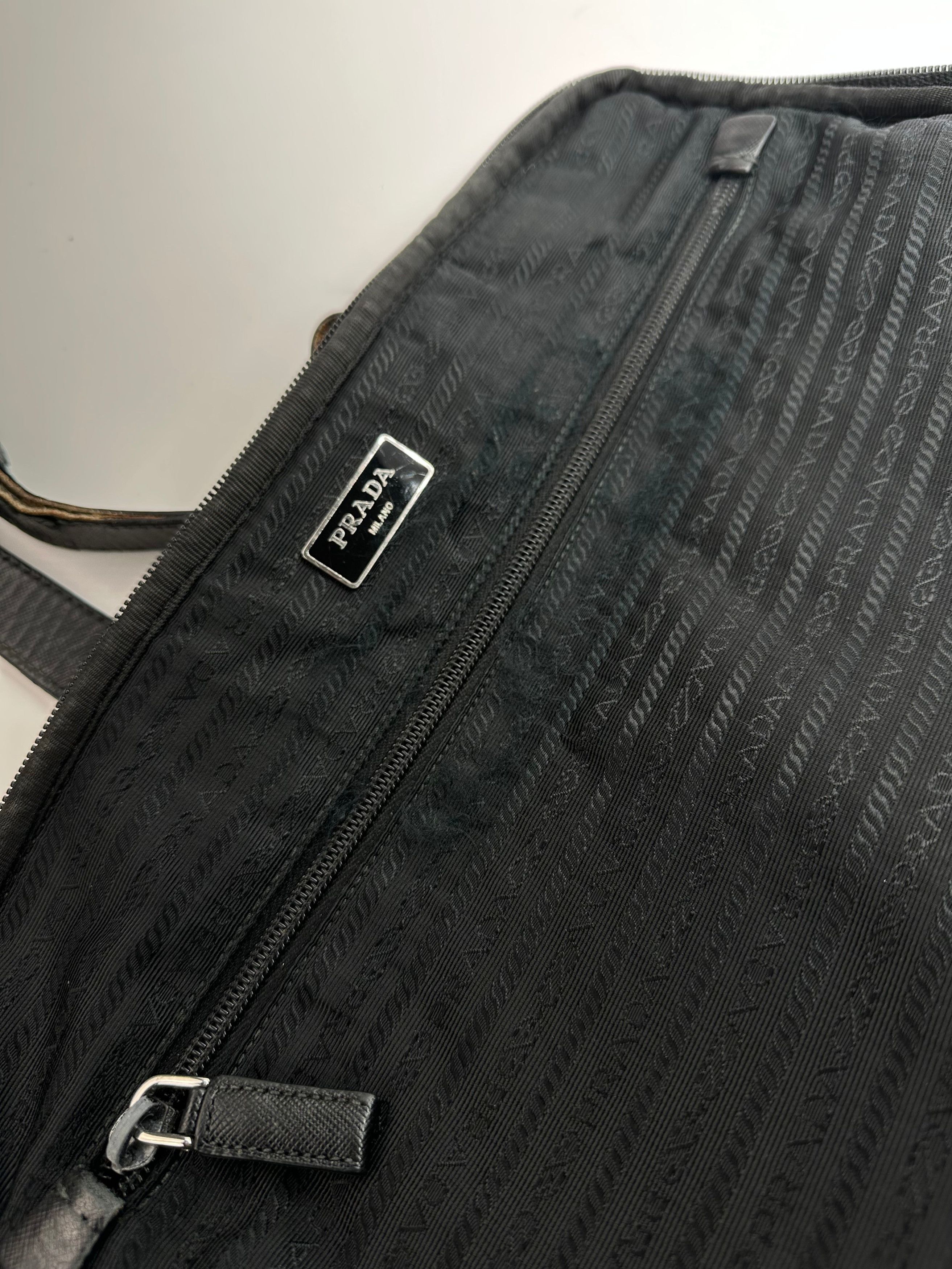 Prada Vintage Triangle Logo Polyester Travel Bag Black Size ONE SIZE - 6 Thumbnail