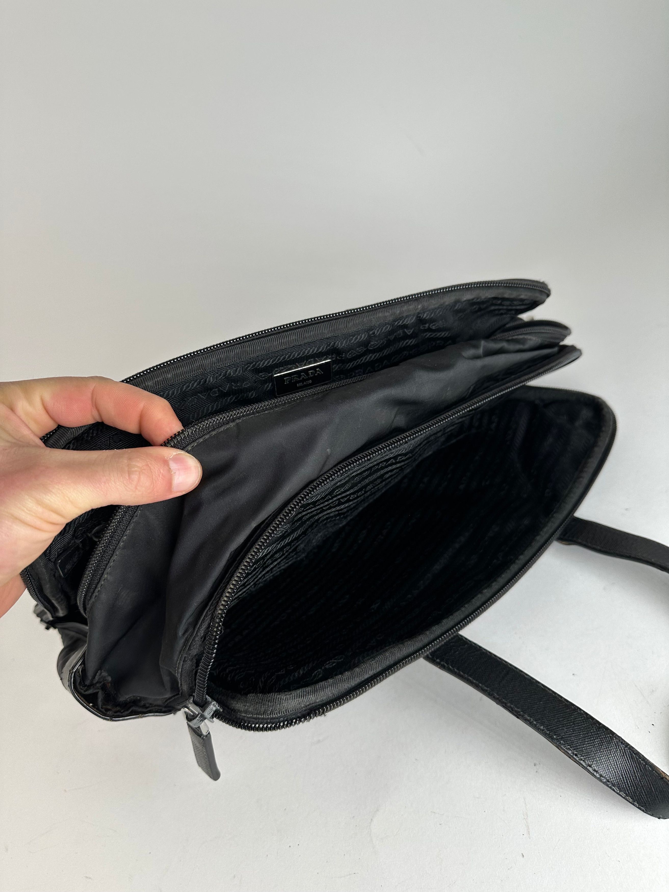 Prada Vintage Triangle Logo Polyester Travel Bag Black Size ONE SIZE - 3 Thumbnail