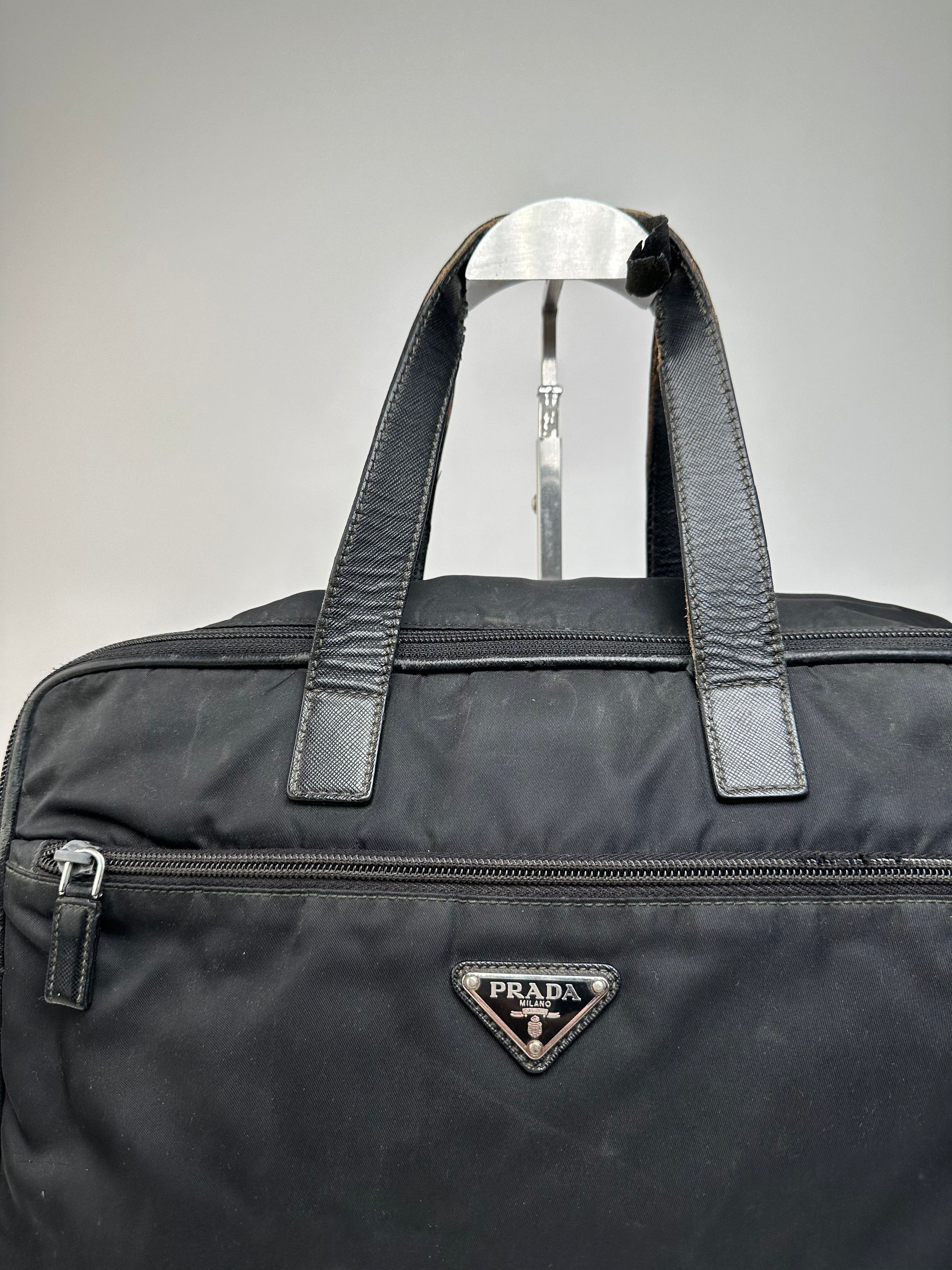 Prada Vintage Triangle Logo Polyester Travel Bag Black Size ONE SIZE - 5 Thumbnail