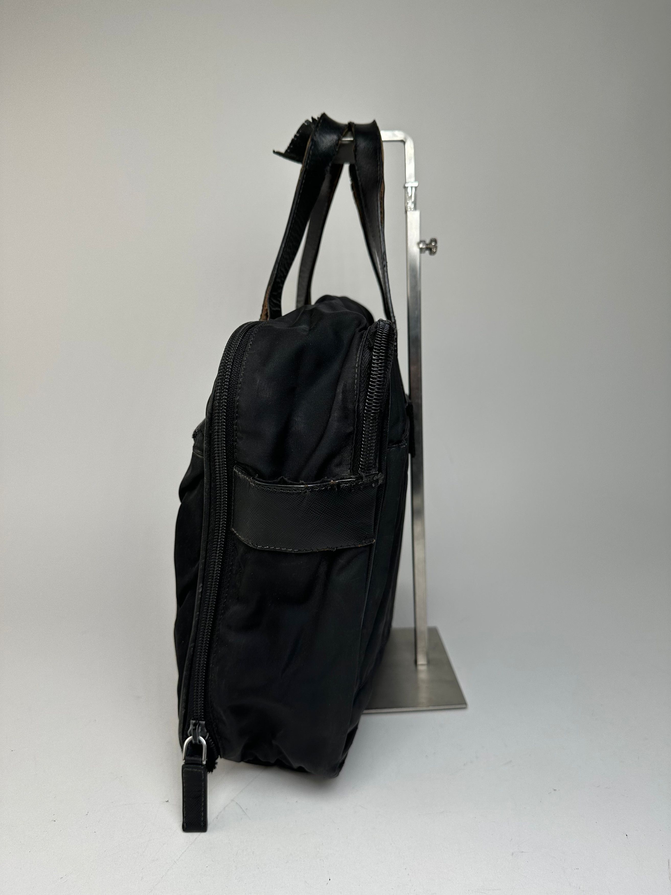 Prada Vintage Triangle Logo Polyester Travel Bag Black Size ONE SIZE - 12 Thumbnail