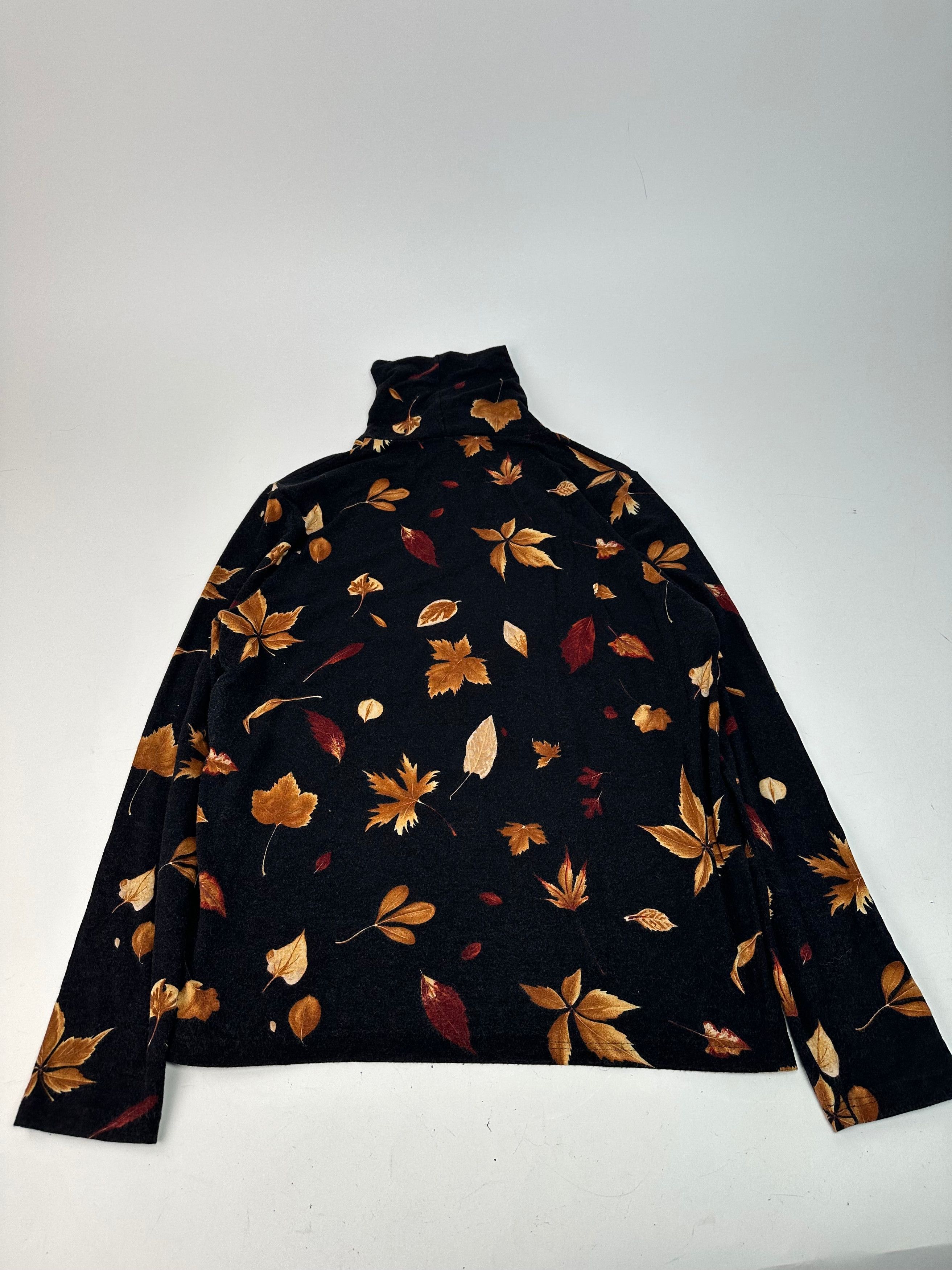 Salvatore Ferragamo Vintage Leaf Emblossed Turtle Neck Sweater Black Brown S Size S / US 4 / IT 40 - 12 Thumbnail
