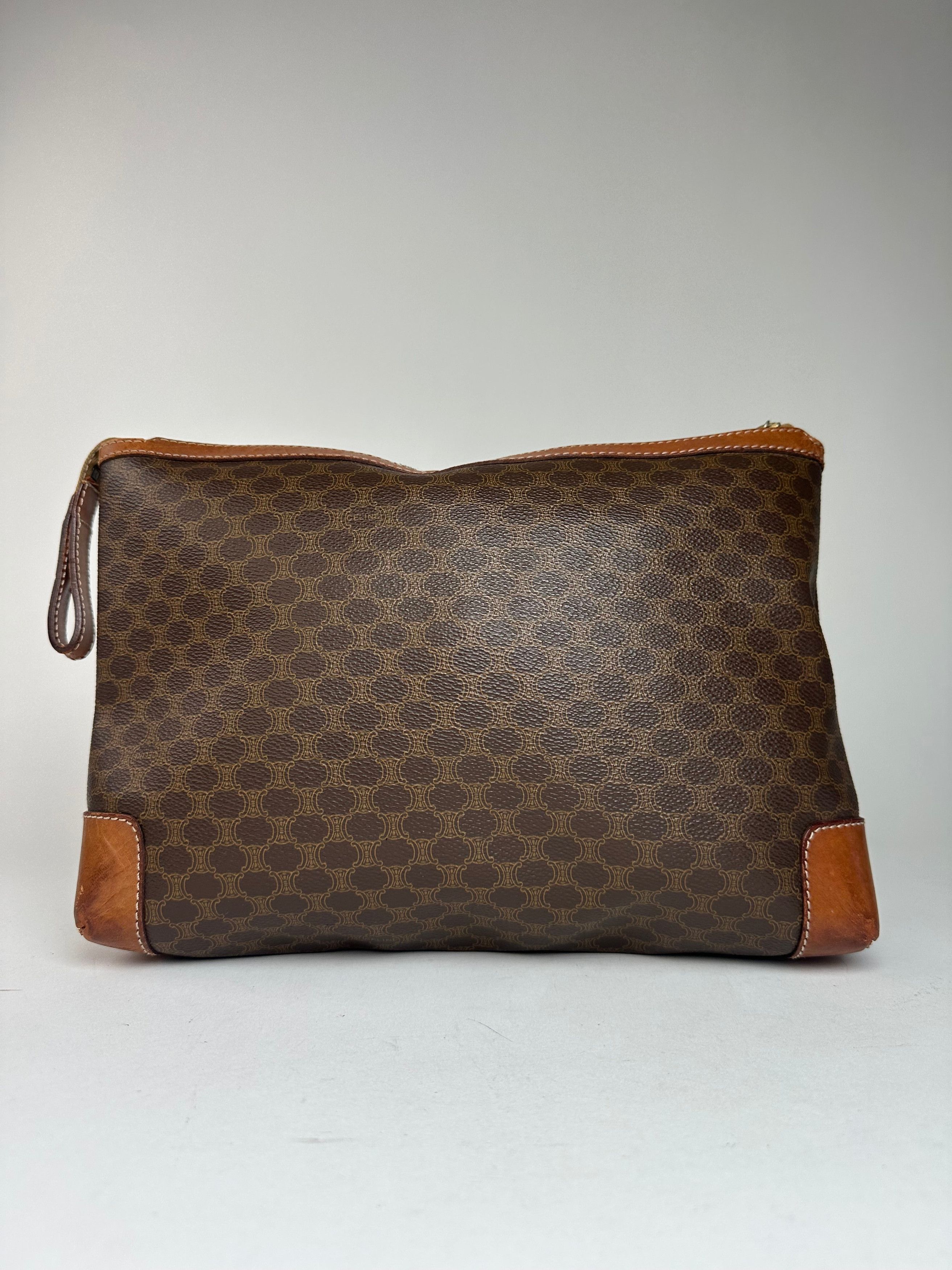 Celine Vintage Paris Monogram Leather Clutch Brown Size ONE SIZE - 2 Thumbnail