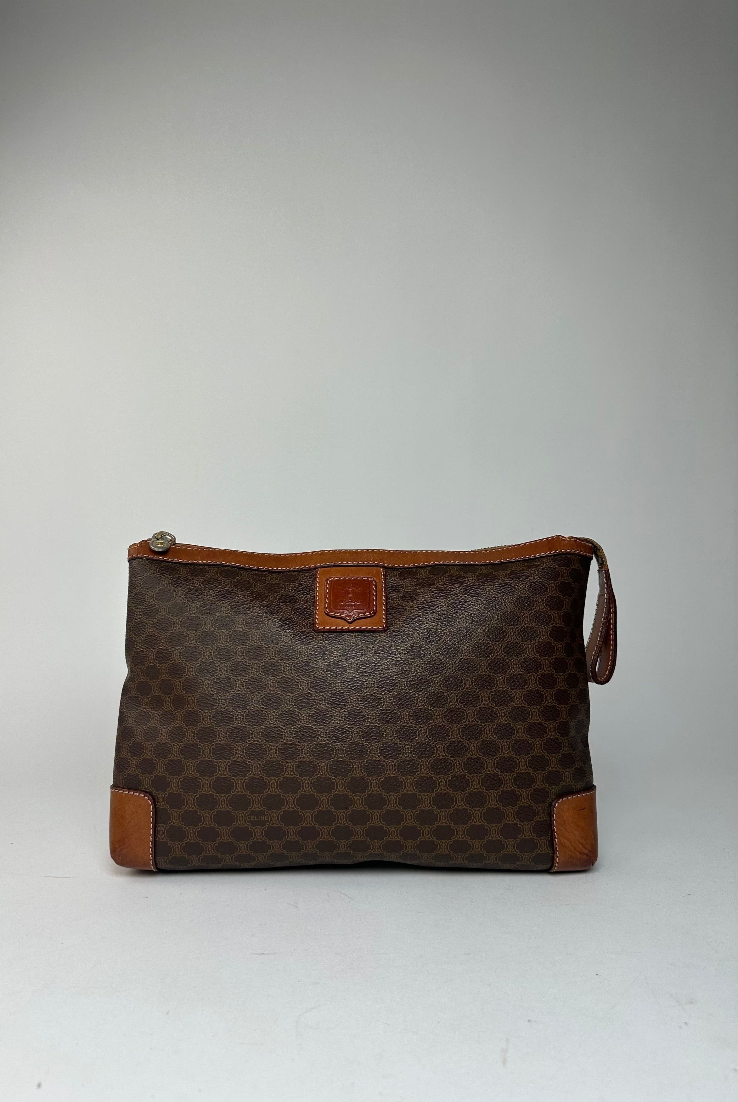 Celine Vintage Paris Monogram Leather Clutch Brown Size ONE SIZE - 13 Thumbnail