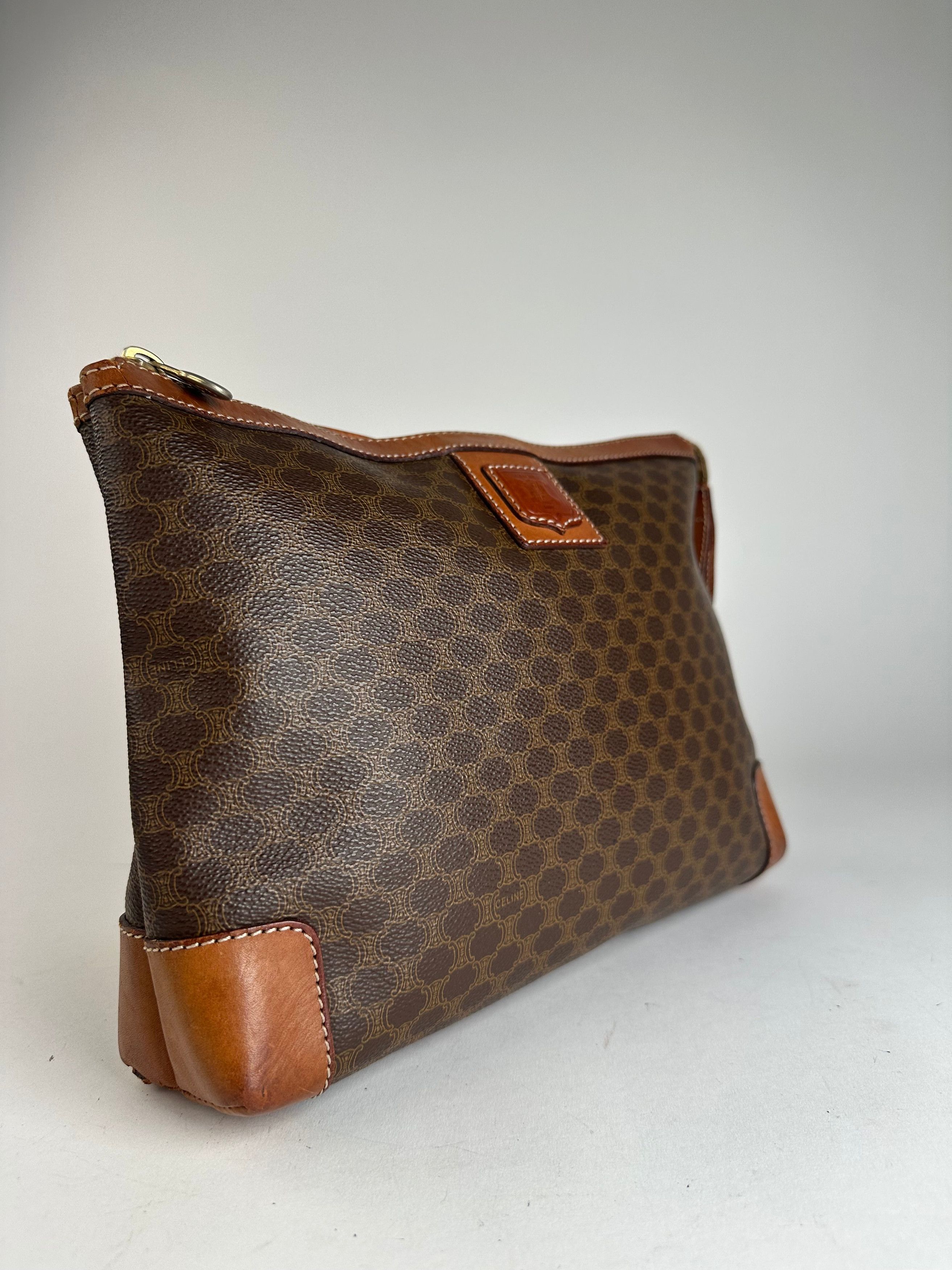 Celine Vintage Paris Monogram Leather Clutch Brown Size ONE SIZE - 4 Thumbnail