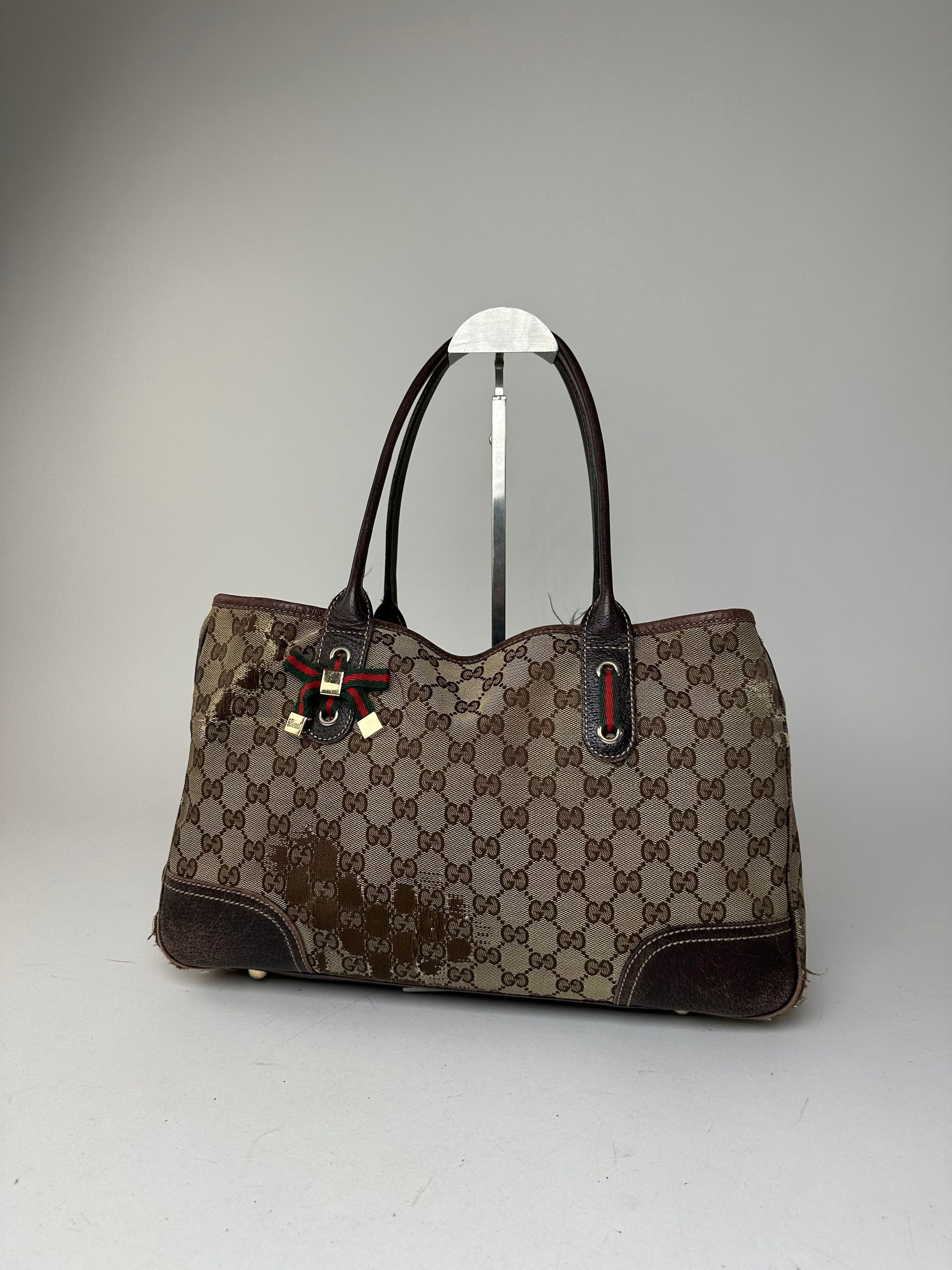 Gucci Vintage Monogram Canvas Leather Handbag Beige Brown Size ONE SIZE - 13 Thumbnail