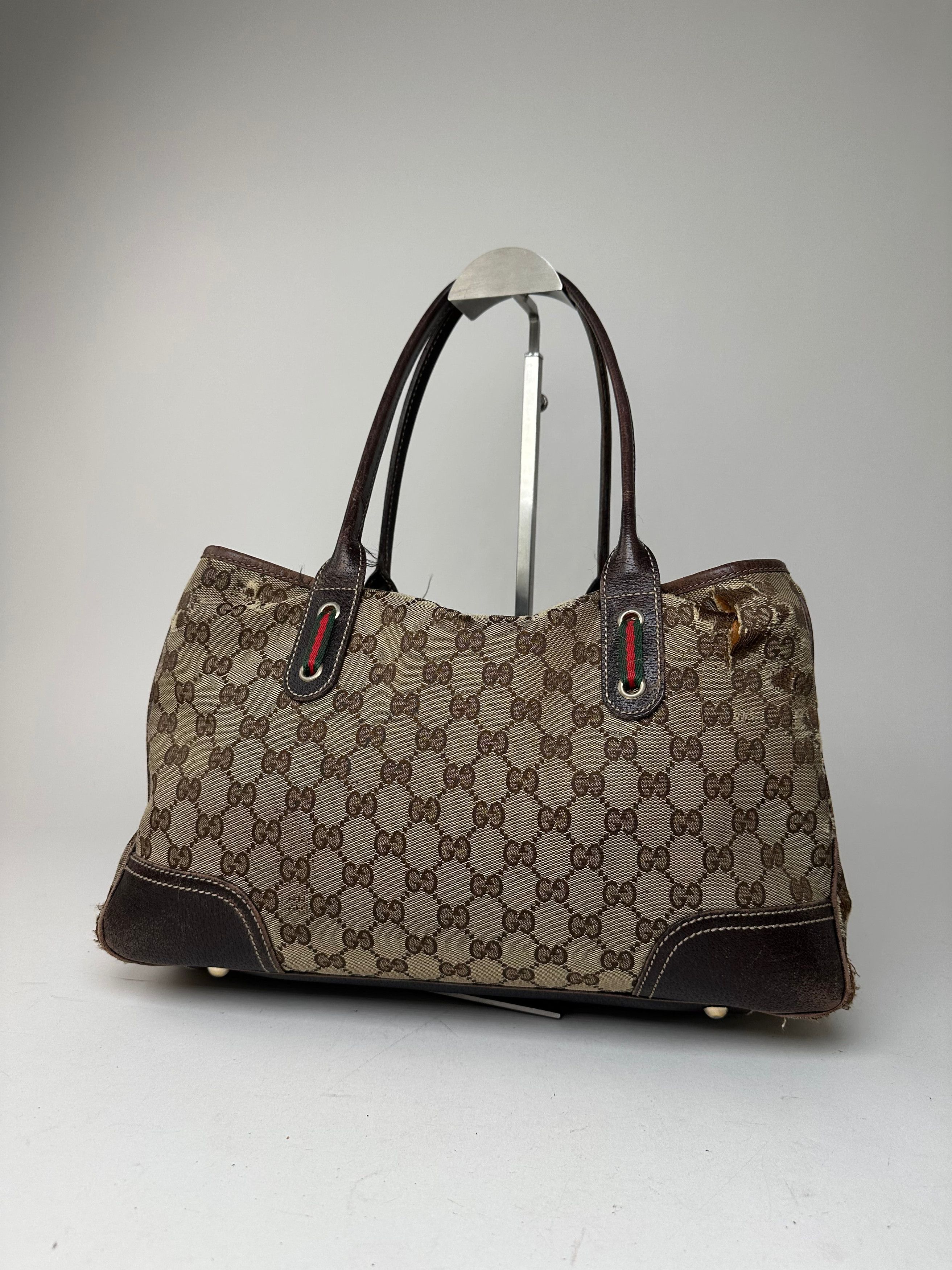Gucci Vintage Monogram Canvas Leather Handbag Beige Brown Size ONE SIZE - 2 Thumbnail