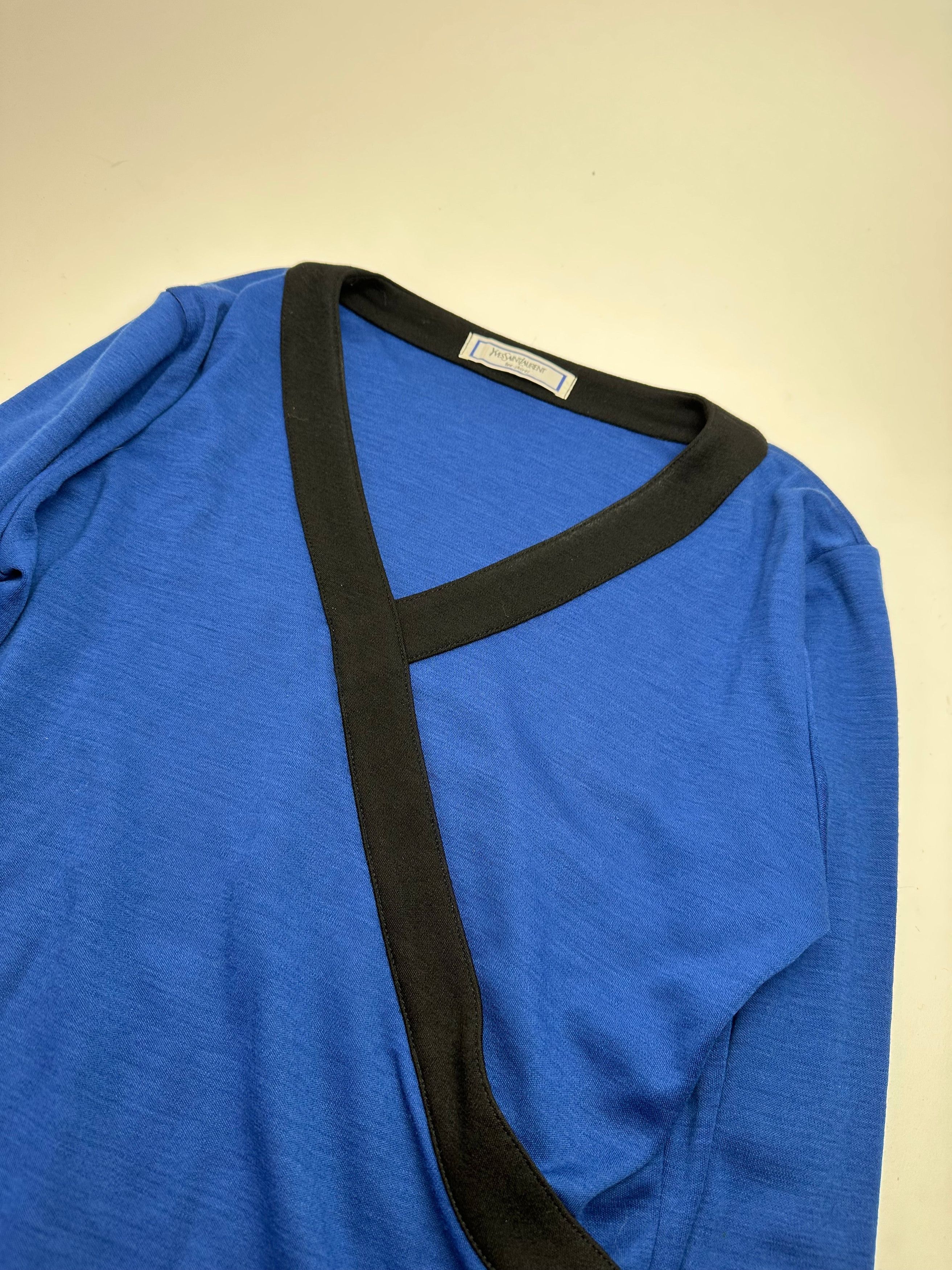 Other Vintage Yves Saint Laurent Vneck Sweater Blue Black Size S / US 4 / IT 40 - 5 Thumbnail