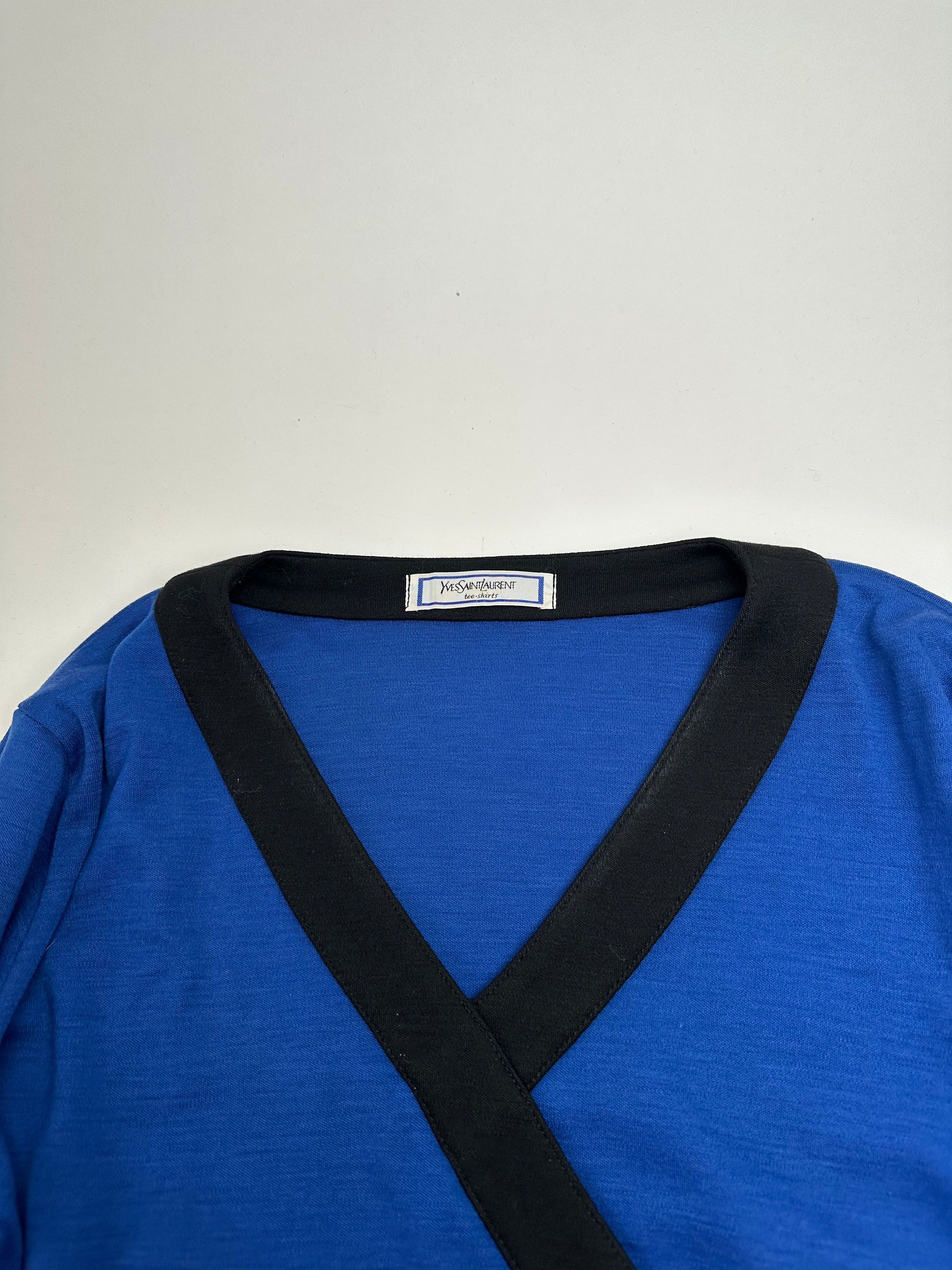 Other Vintage Yves Saint Laurent Vneck Sweater Blue Black Size S / US 4 / IT 40 - 6 Thumbnail