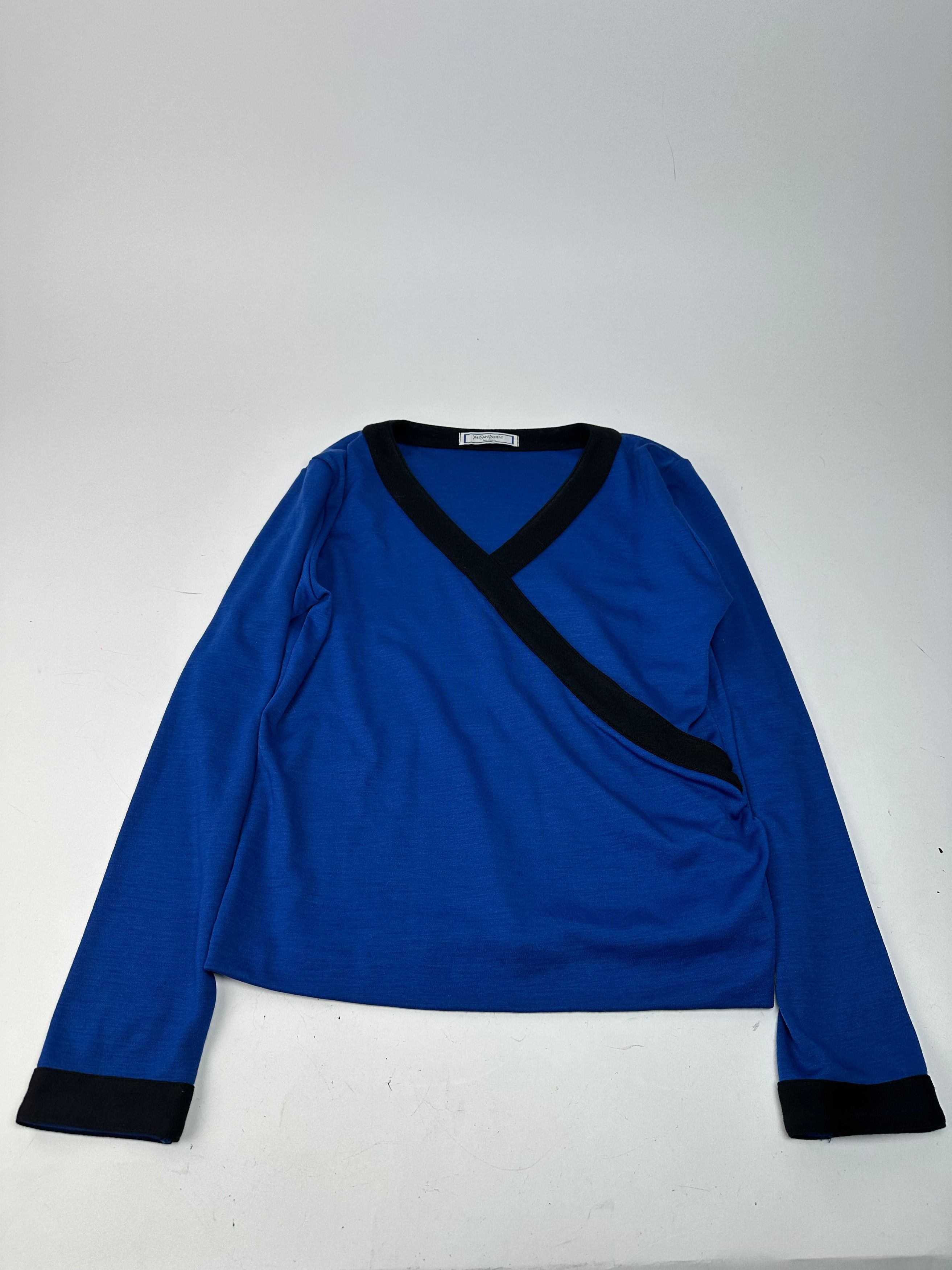 Other Vintage Yves Saint Laurent Vneck Sweater Blue Black Size S / US 4 / IT 40 - 4 Thumbnail