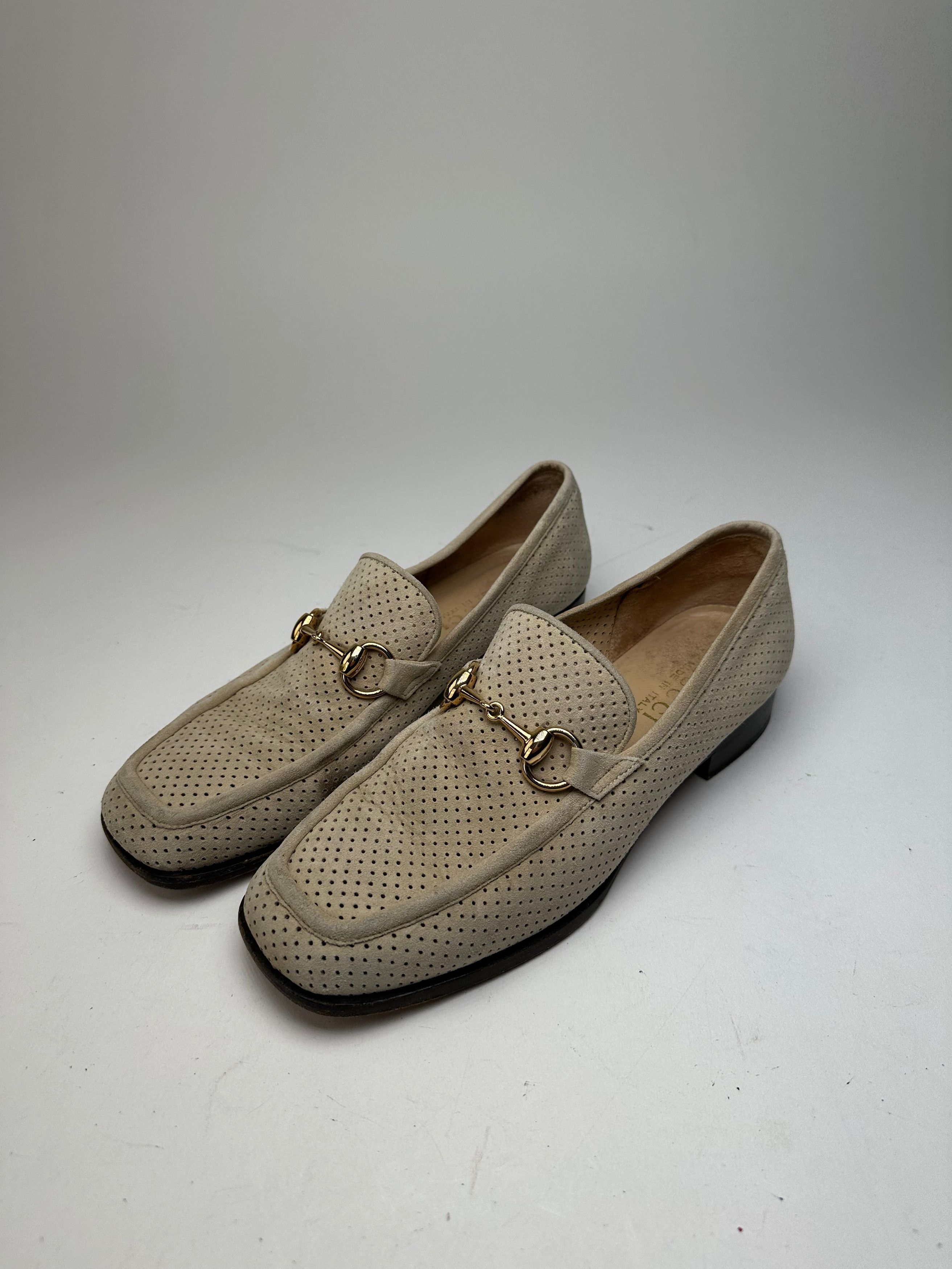 Gucci Vintage Suede summer Horsebit Loafer Grey White 37,5 Size US 6.5 / IT 36.5 - 12 Thumbnail