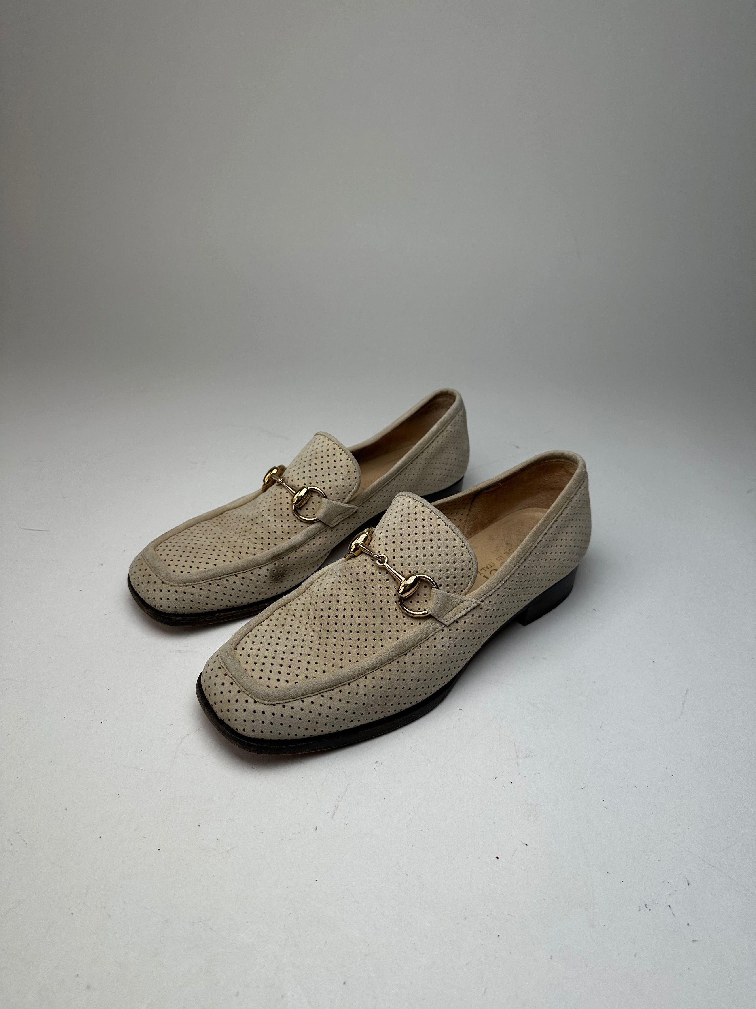 Gucci Vintage Suede summer Horsebit Loafer Grey White 37,5 Size US 6.5 / IT 36.5 - 2 Thumbnail