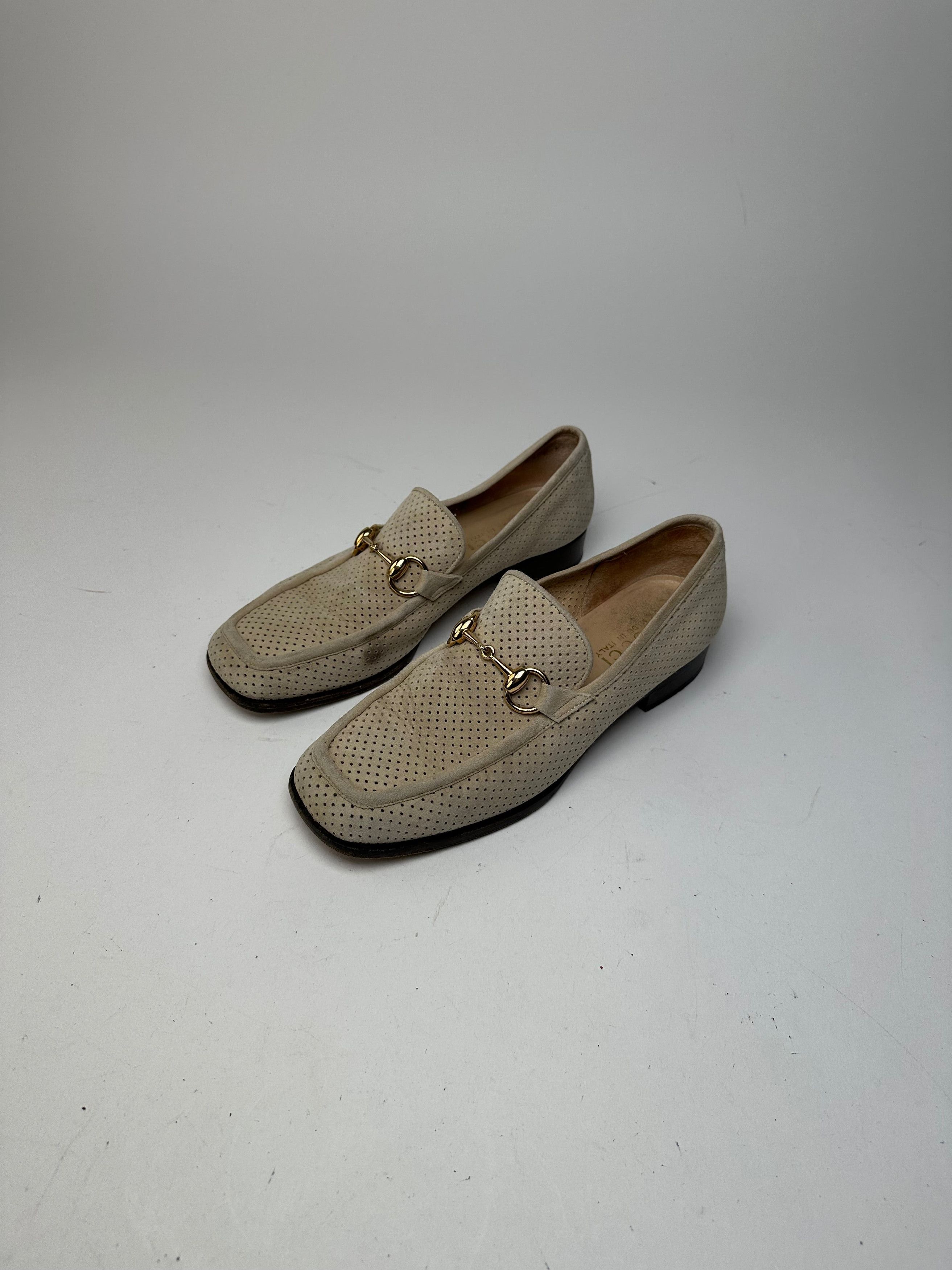 Gucci Vintage Suede summer Horsebit Loafer Grey White 37,5 Size US 6.5 / IT 36.5 - 6 Thumbnail