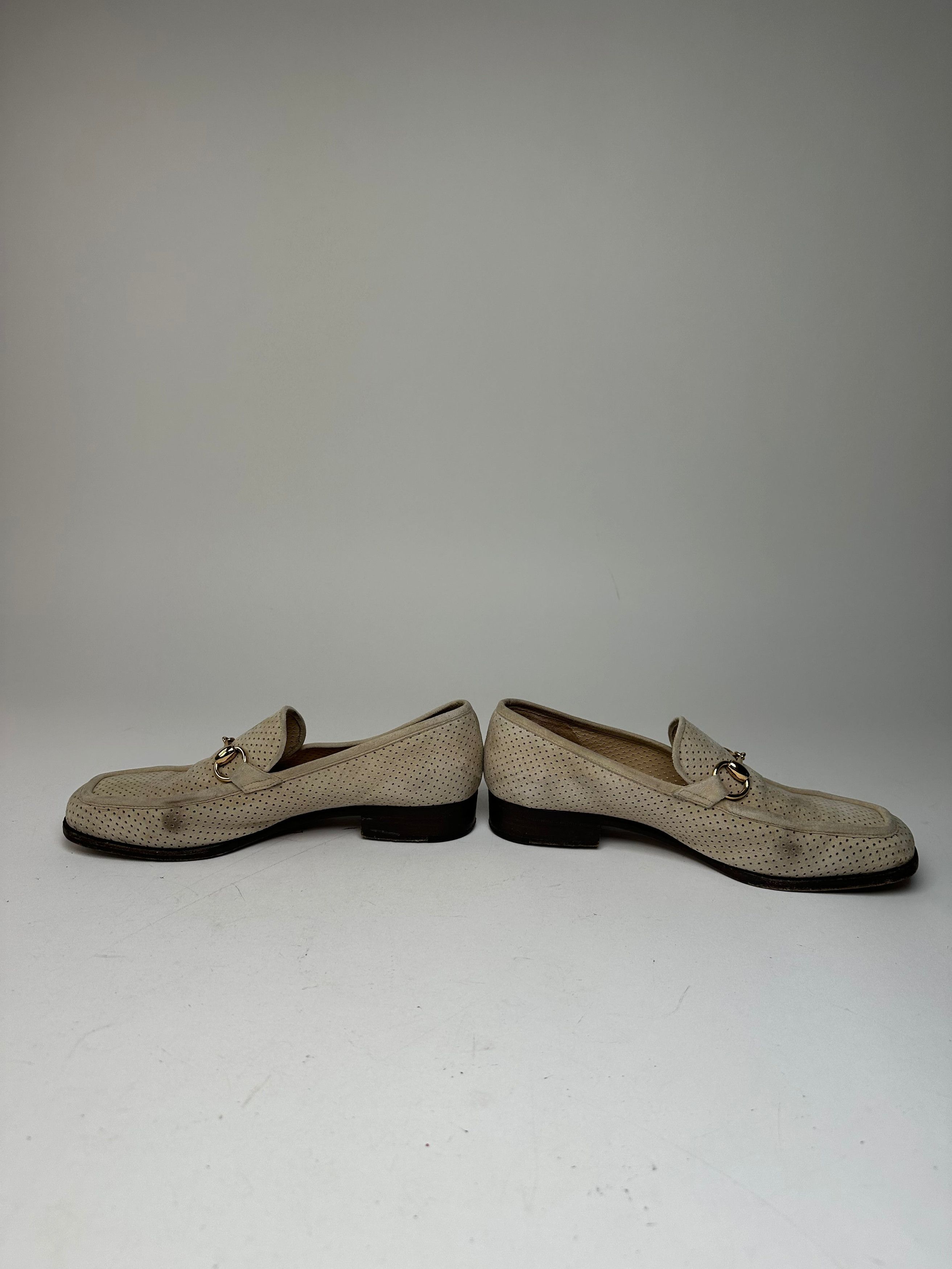 Gucci Vintage Suede summer Horsebit Loafer Grey White 37,5 Size US 6.5 / IT 36.5 - 3 Thumbnail