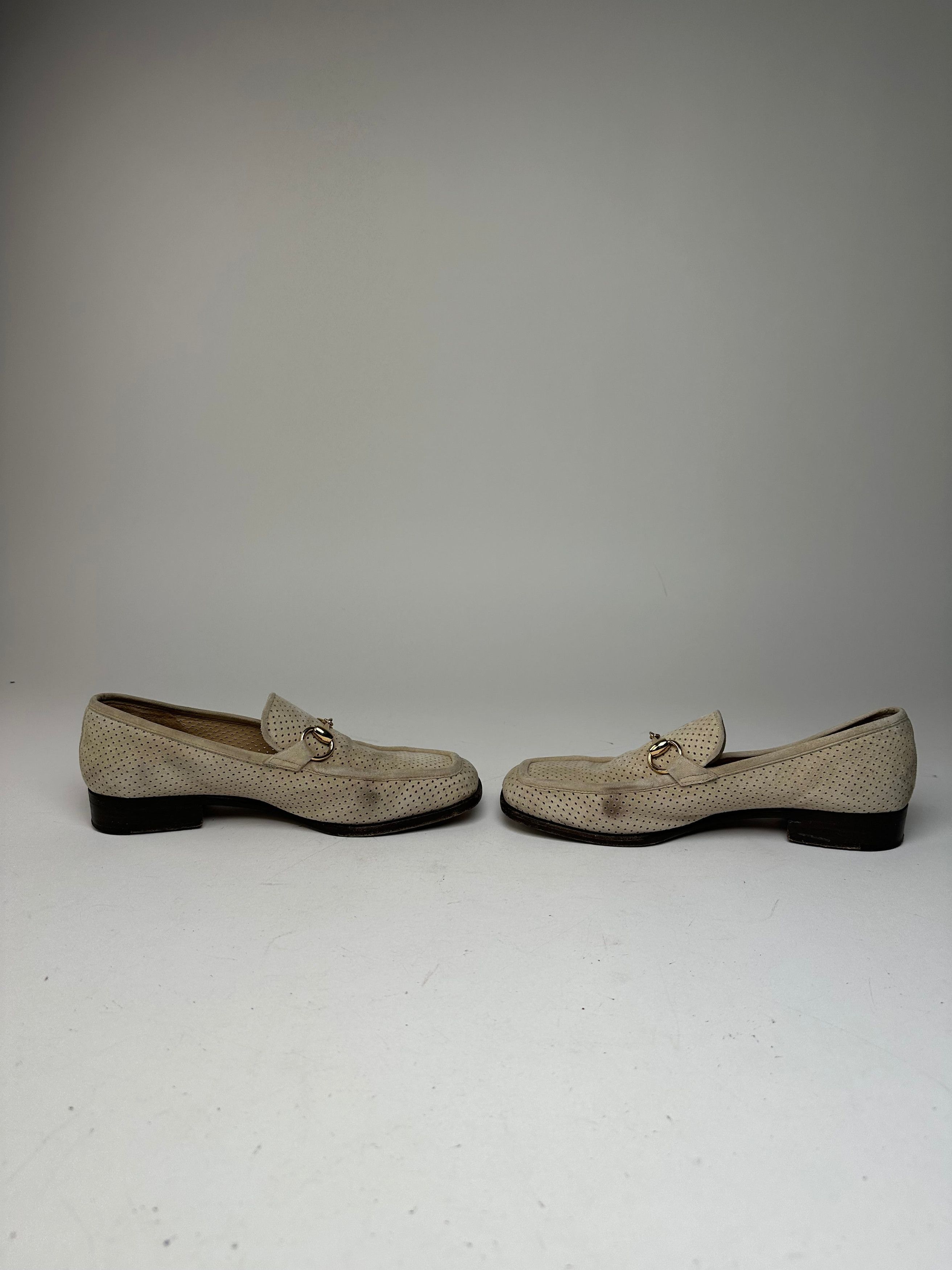 Gucci Vintage Suede summer Horsebit Loafer Grey White 37,5 Size US 6.5 / IT 36.5 - 7 Thumbnail