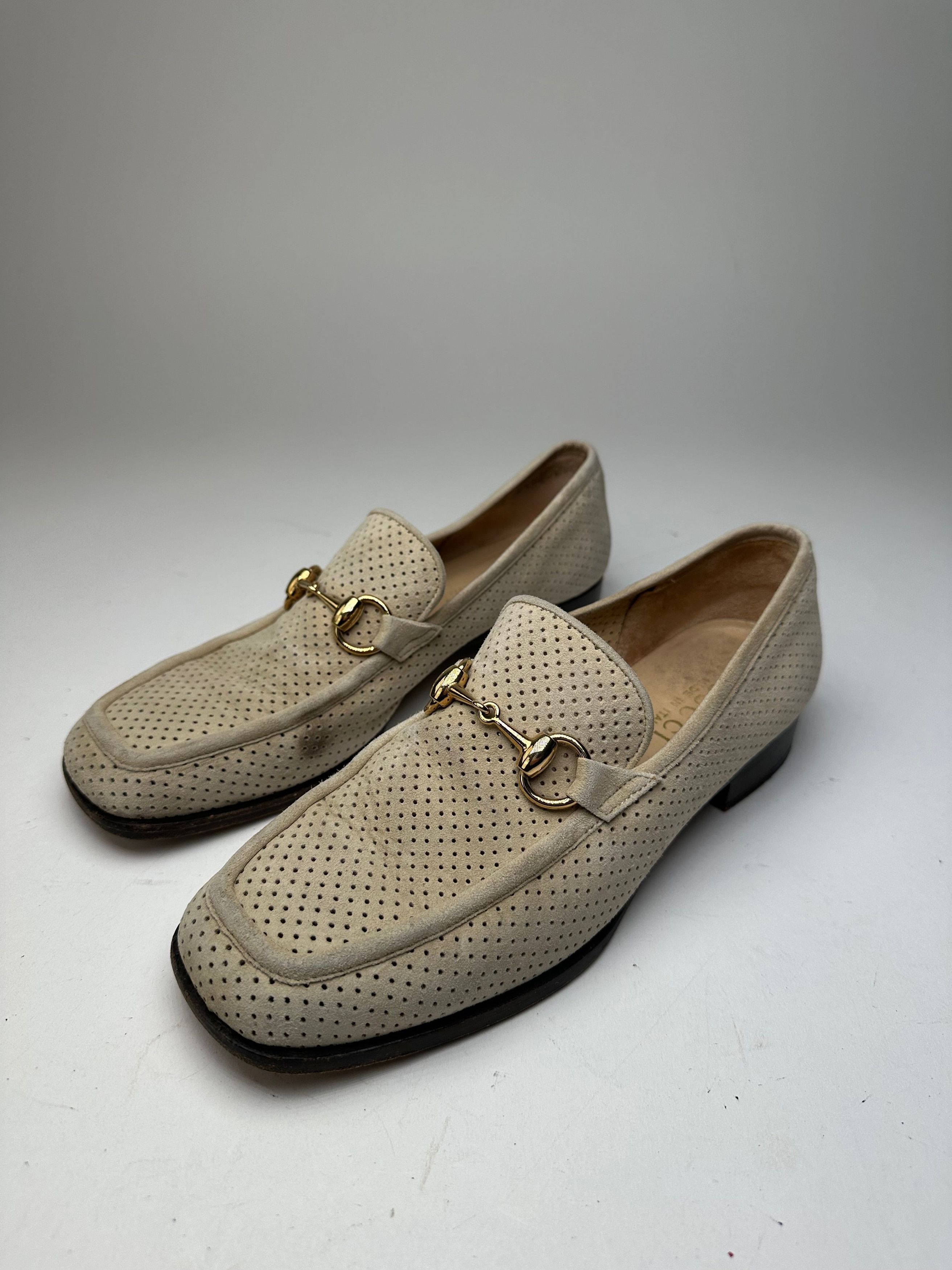 Gucci Vintage Suede summer Horsebit Loafer Grey White 37,5 Size US 6.5 / IT 36.5 - 8 Thumbnail