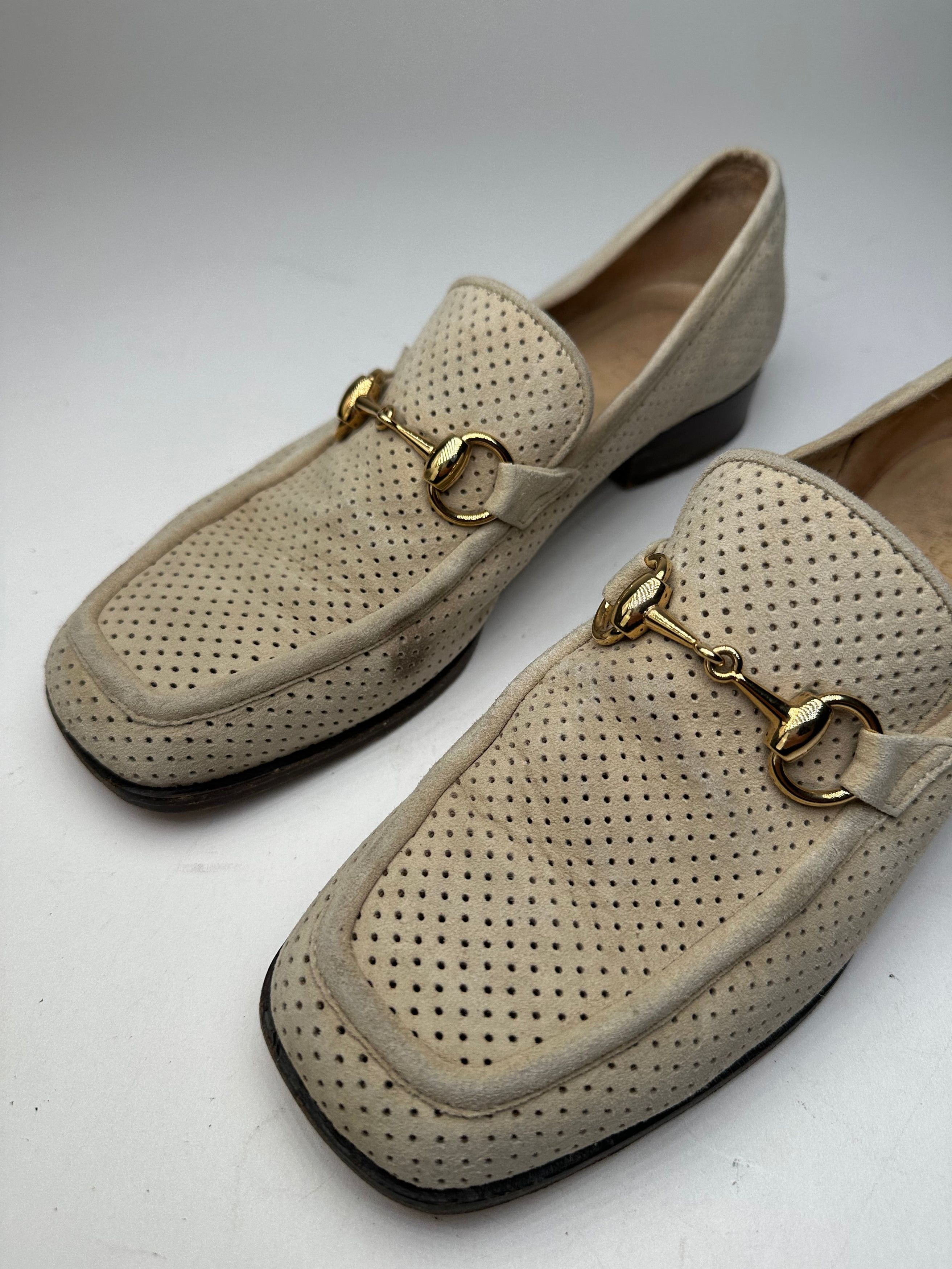 Gucci Vintage Suede summer Horsebit Loafer Grey White 37,5 Size US 6.5 / IT 36.5 - 4 Thumbnail