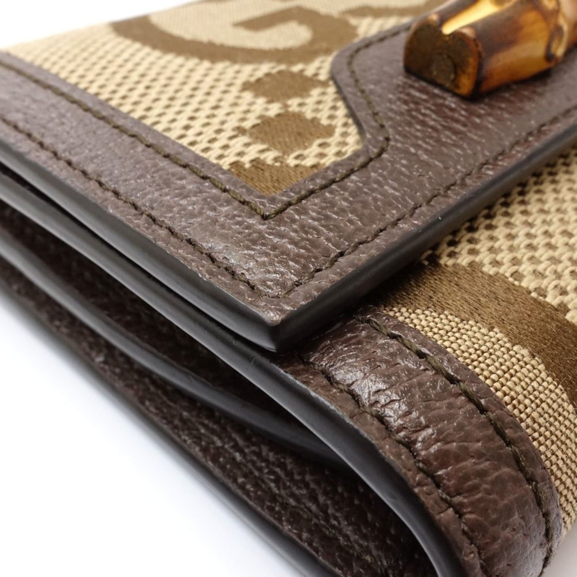 Gucci GUCCI Diana Compact Wallet in Bamboo Jumbo GG Canvas, Beige, Women's, 658635, Bifold Wallet, 181931 Size ONE SIZE - 6 Thumbnail