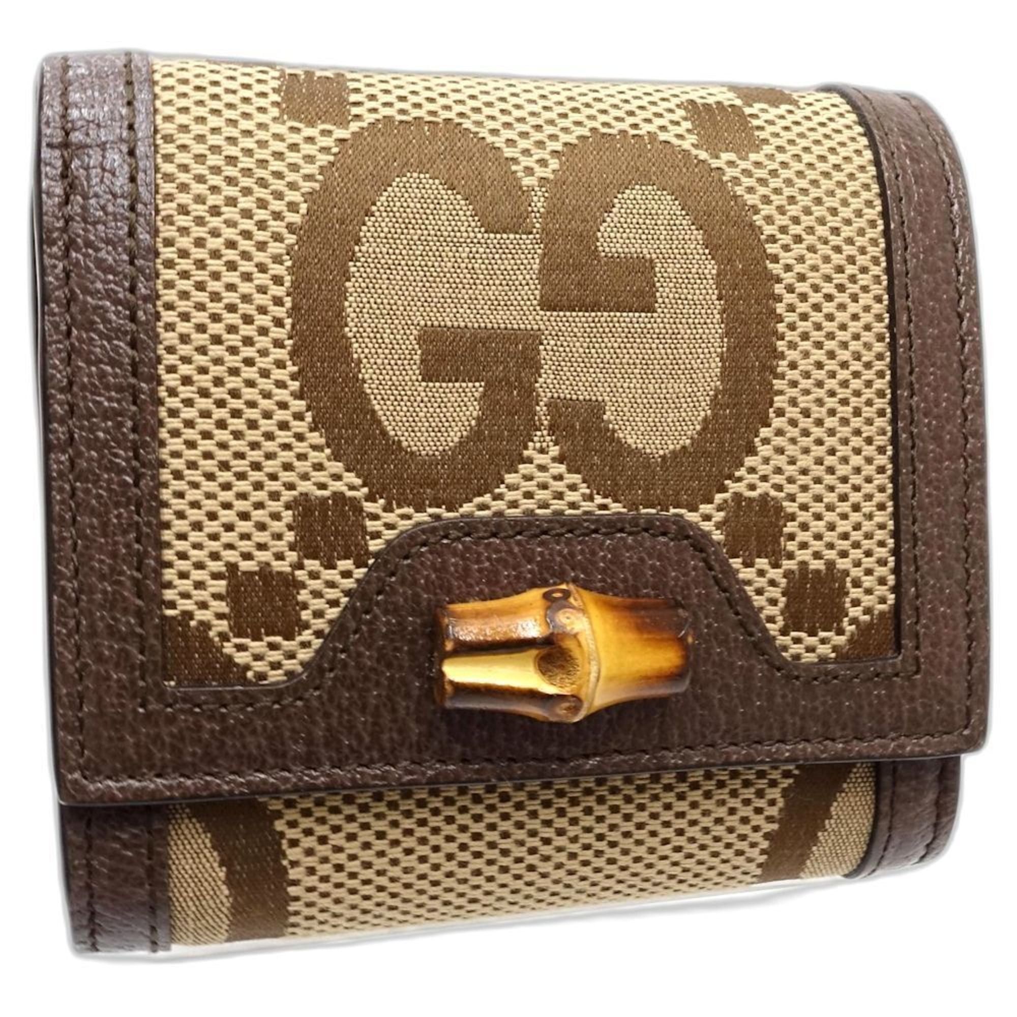 Gucci GUCCI Diana Compact Wallet in Bamboo Jumbo GG Canvas, Beige, Women's, 658635, Bifold Wallet, 181931 Size ONE SIZE - 3 Thumbnail