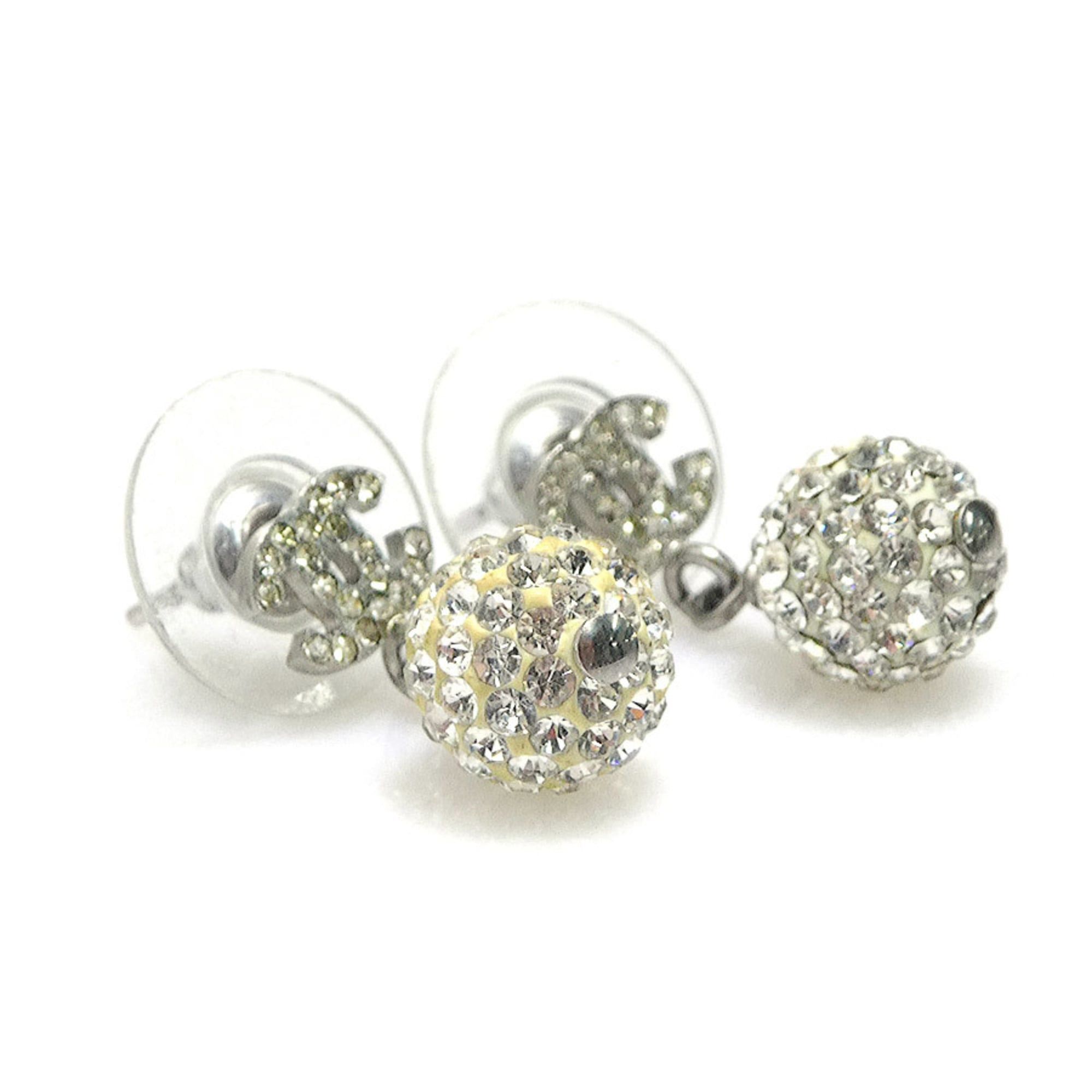 Chanel CHANEL Metal Rhinestone Earrings, Silver, Women's, Free Shipping, H32005k Size ONE SIZE - 2 Thumbnail