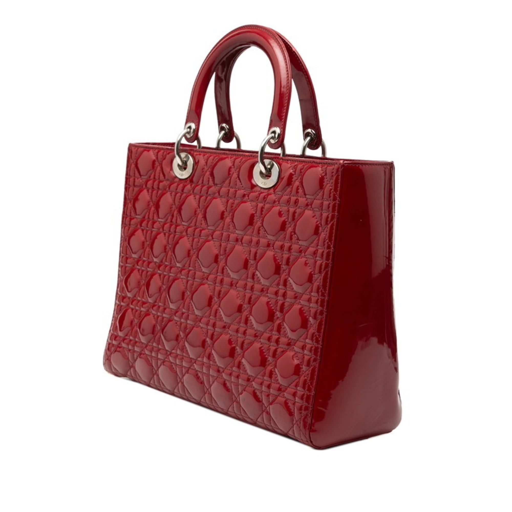 Dior Christian Dior Dior Cannage Lady Large Handbag/Shoulder Bag, 2-Way, Red Enamel, Women's, Size ONE SIZE - 2 Thumbnail