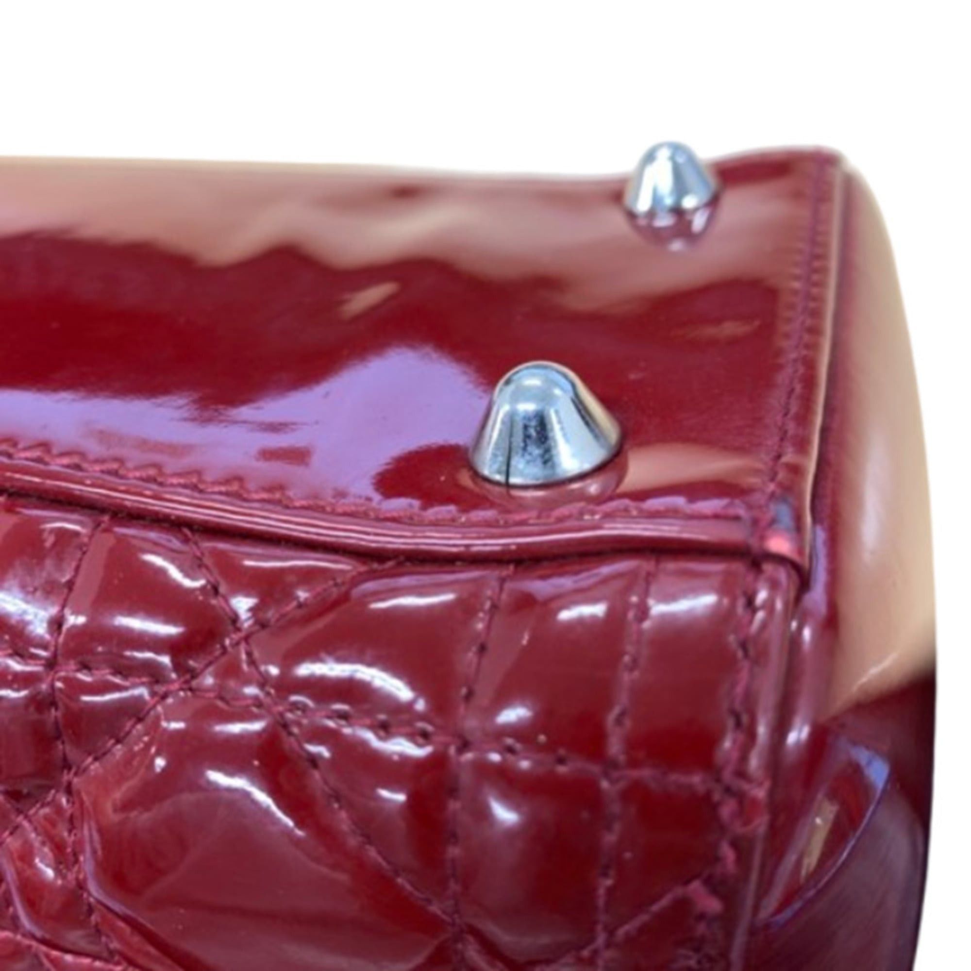 Dior Christian Dior Dior Cannage Lady Large Handbag/Shoulder Bag, 2-Way, Red Enamel, Women's, Size ONE SIZE - 7 Thumbnail