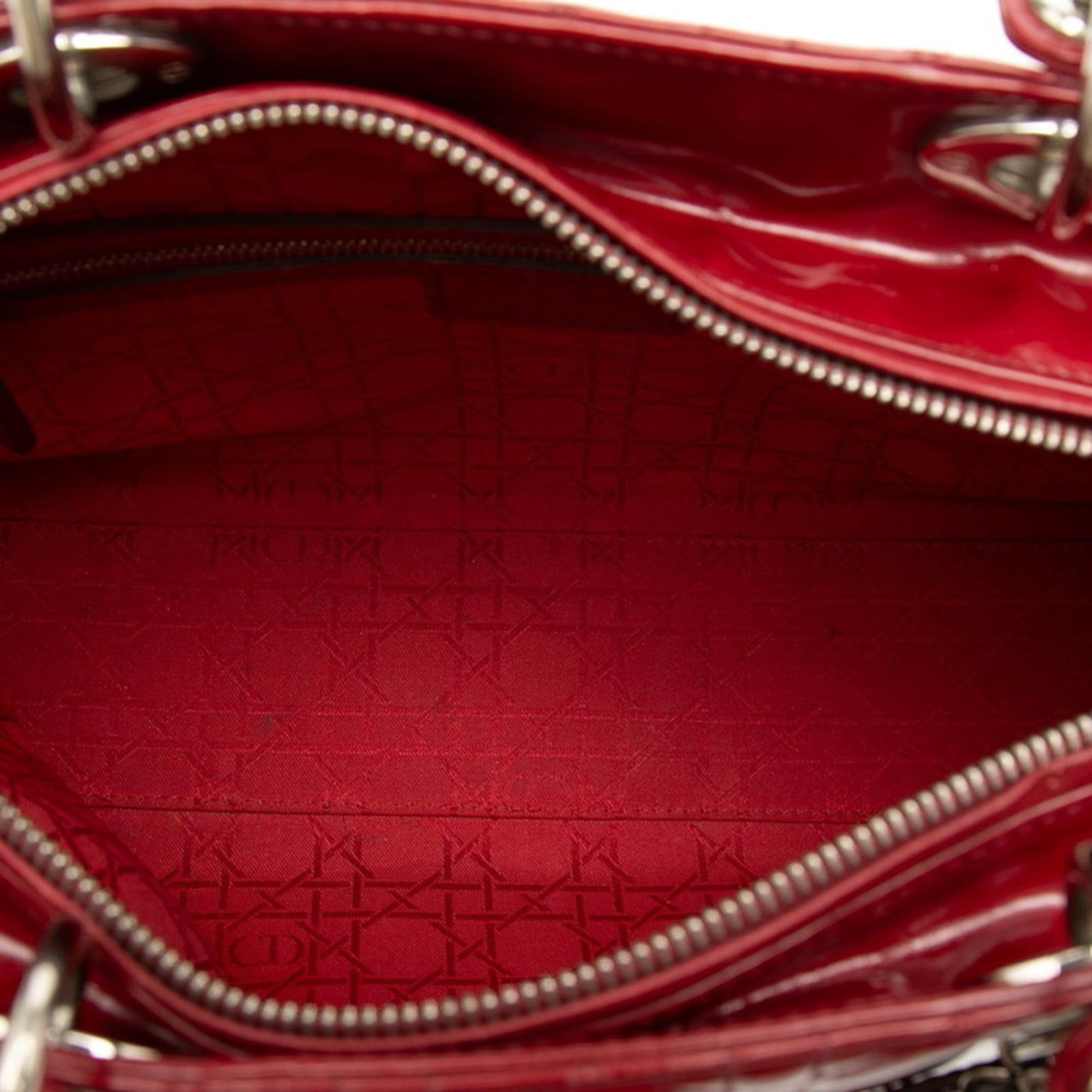 Dior Christian Dior Dior Cannage Lady Large Handbag/Shoulder Bag, 2-Way, Red Enamel, Women's, Size ONE SIZE - 4 Thumbnail