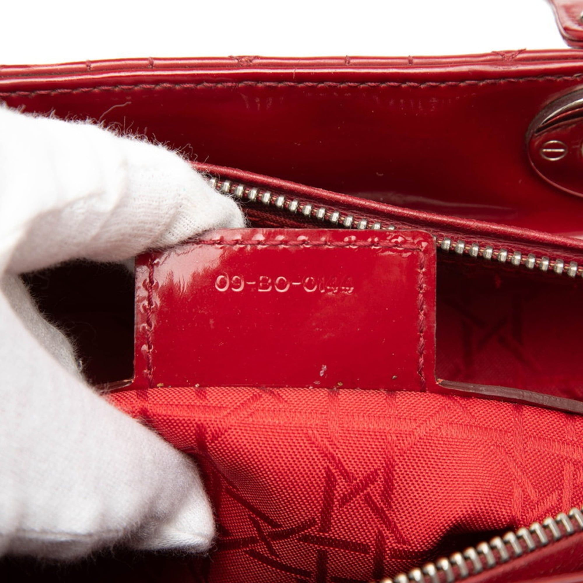 Dior Christian Dior Dior Cannage Lady Large Handbag/Shoulder Bag, 2-Way, Red Enamel, Women's, Size ONE SIZE - 6 Thumbnail