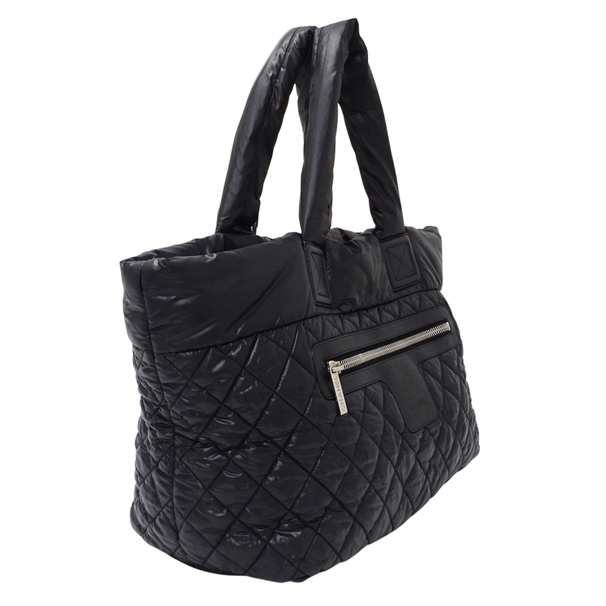 Chanel CHANEL Coco Cocoon Tote MM Handbag, Women's, Black Nylon Bag with Silver Hardware, A48611 Size ONE SIZE - 4 Thumbnail