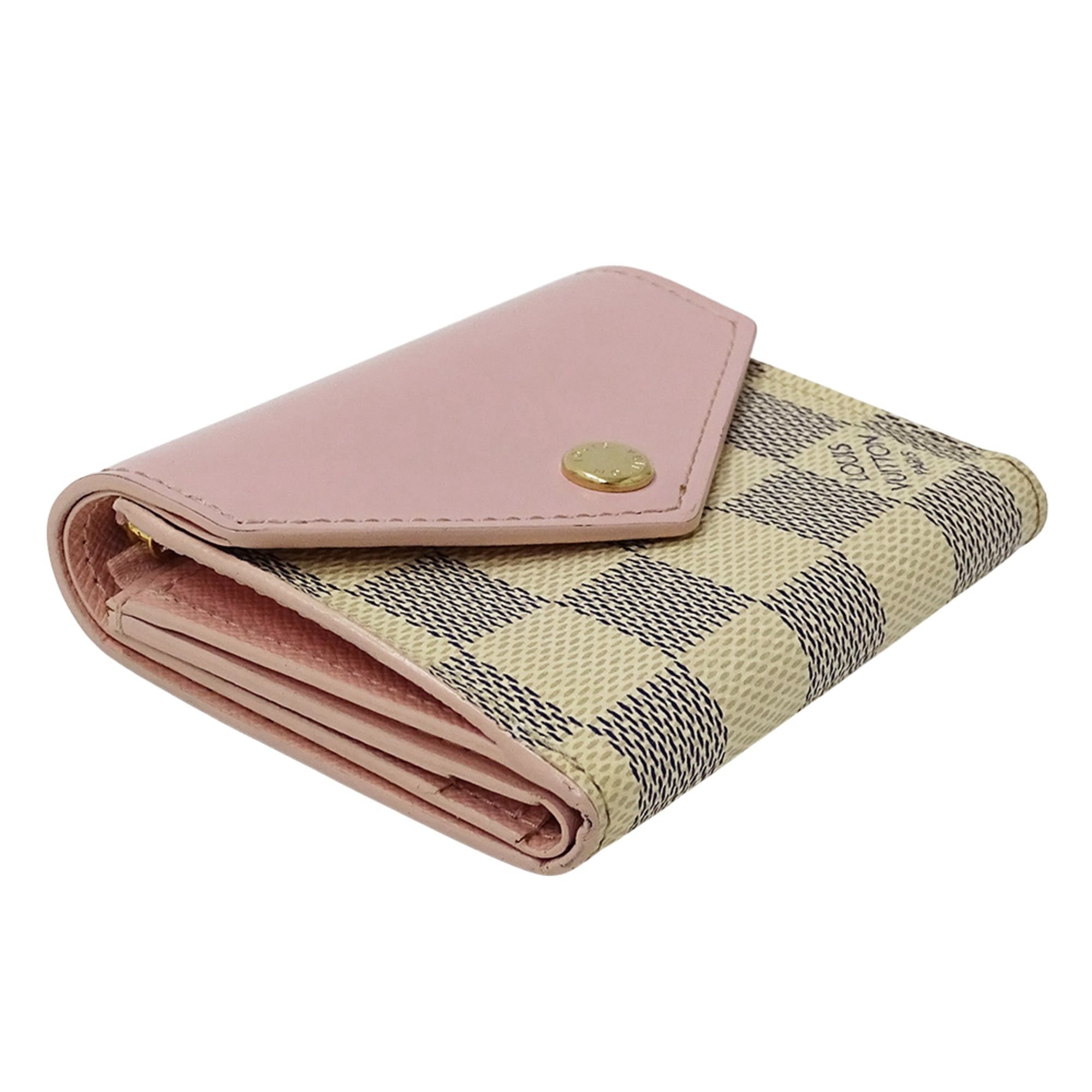 Louis Vuitton Louis Vuitton Damier Azur Tri-fold Wallet for Women, Portefeuille Zoe Rose Ballerine N60168, Pink and White, Mini Size ONE SIZE - 3 Thumbnail